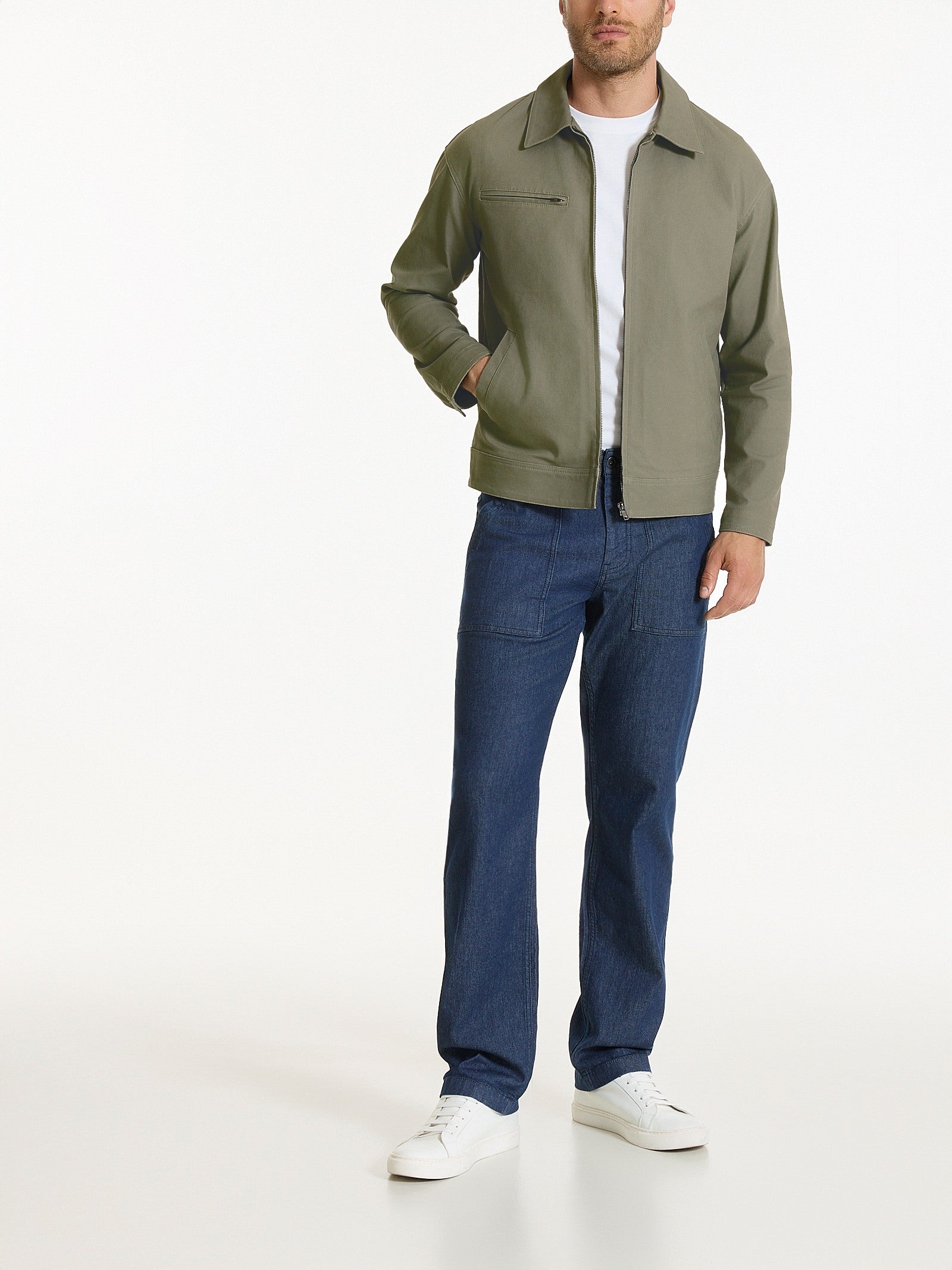 Ragno Giacca Zip Canvas Stretch Seagrass Uomo