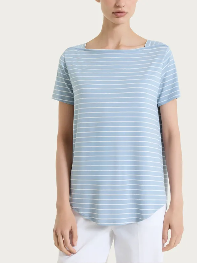 Ragno Summer Light Piquet Maglietta righe barchetta dusty blue