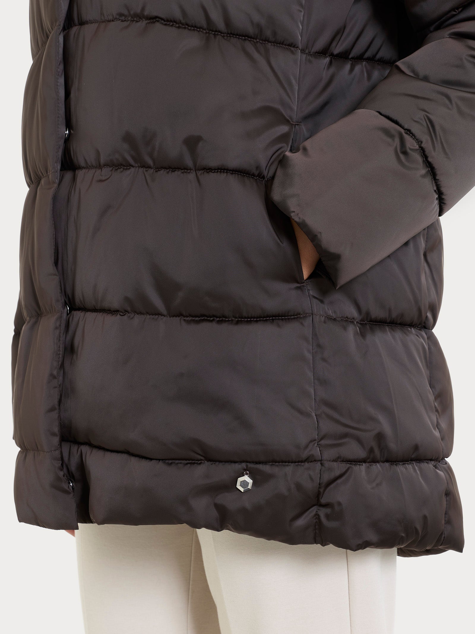 Ragno Vegan Wool Piumino cappuccio marrone con pelliccia