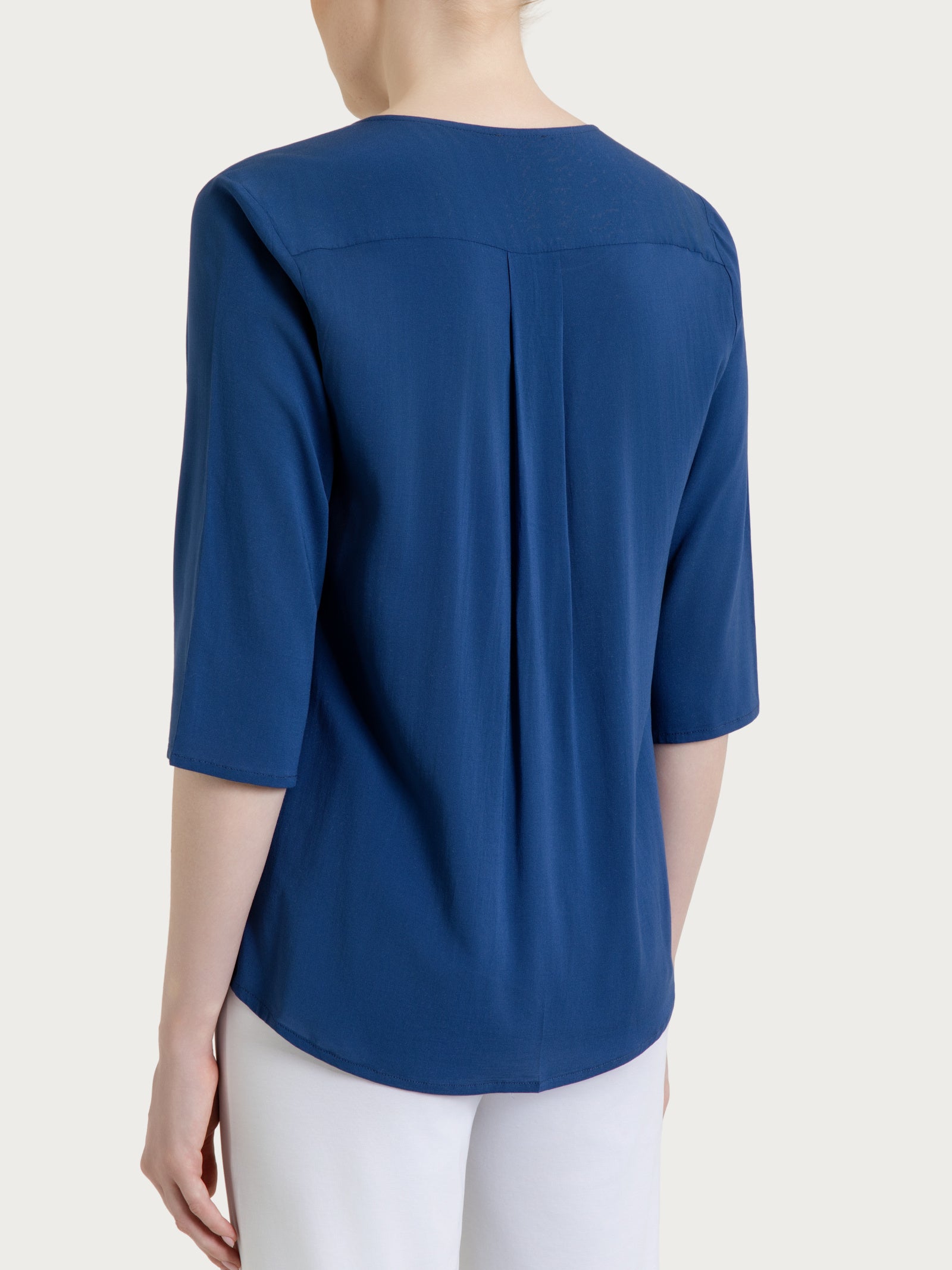 Ragno Voile Stretch blusa scollo V blu manica 3/4