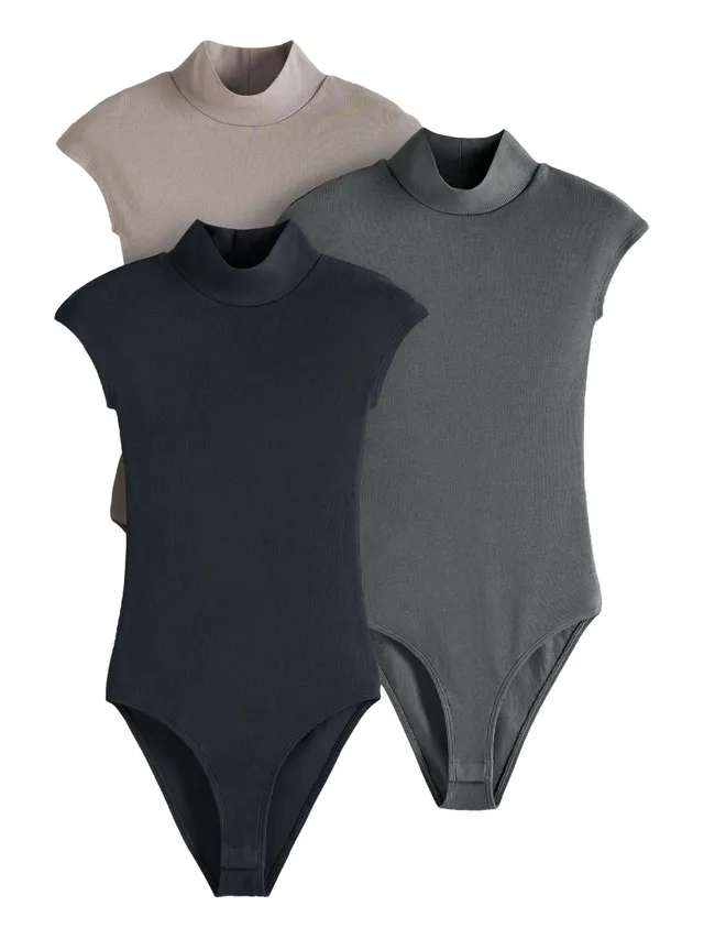 Geo Next The Set 3 body a coste collo alto nero tortora grigio cotone