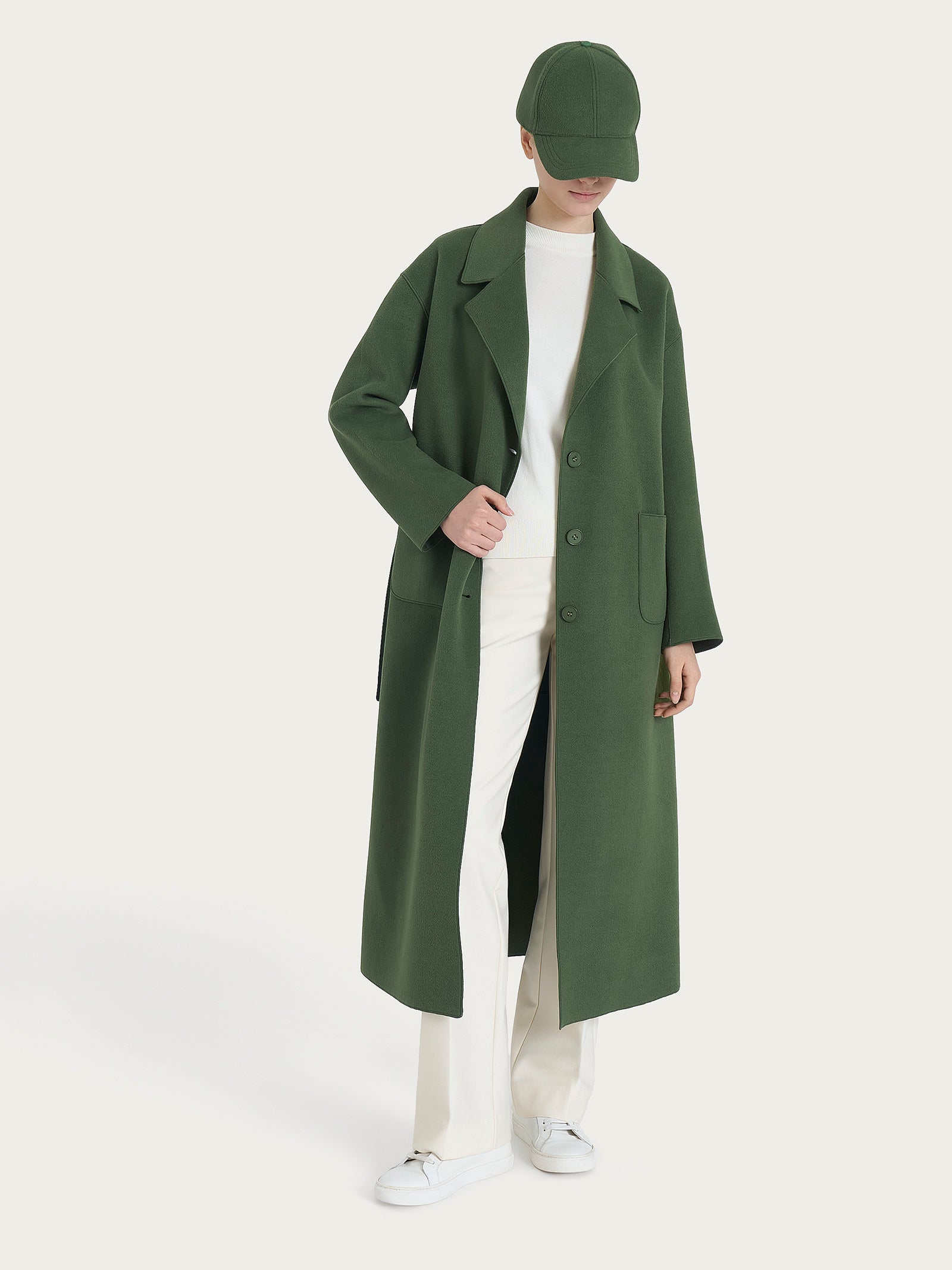 Ragno Vegan Wool Cappotto Lungo cappotto Bronze Green cintura