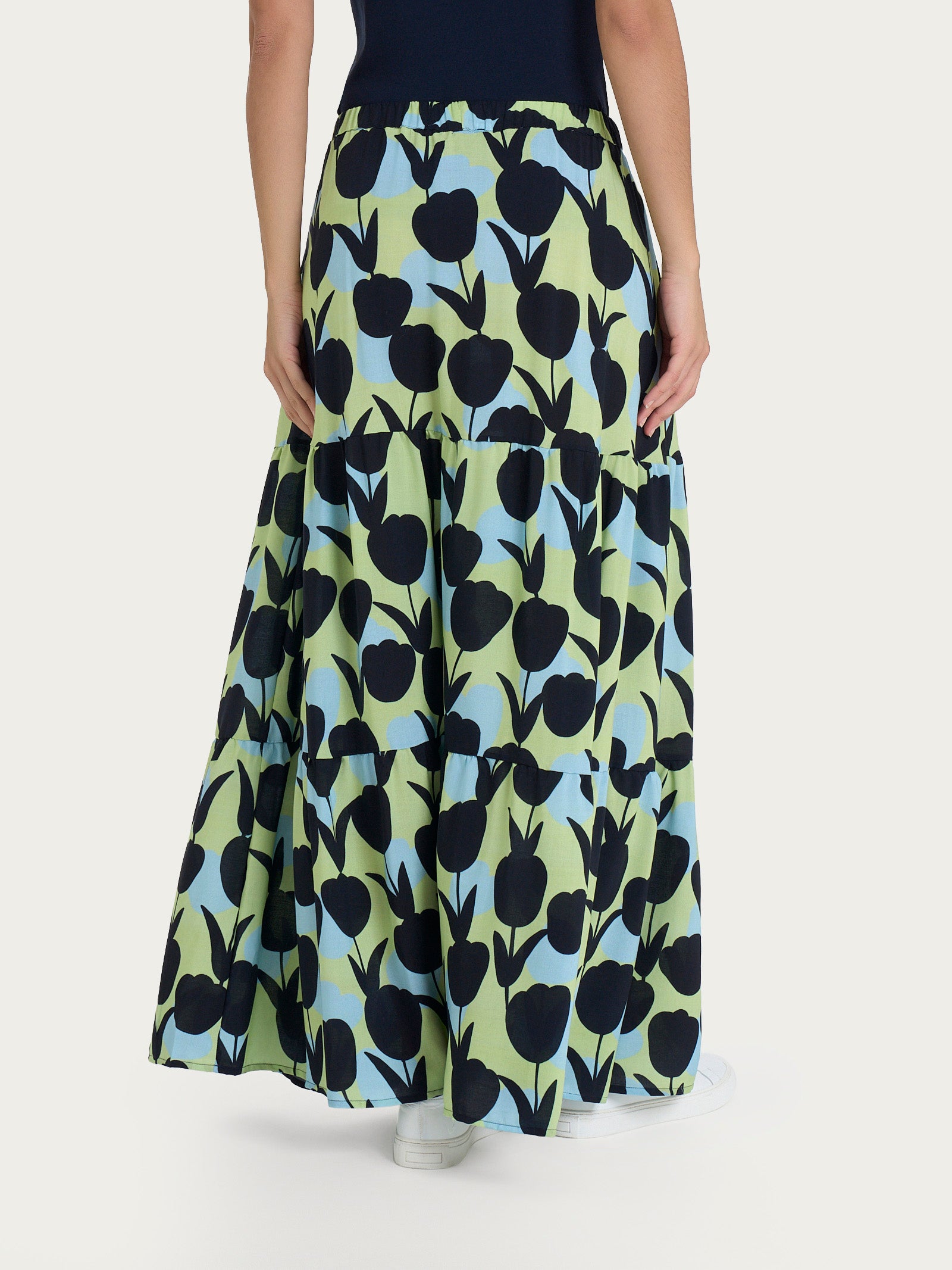 Ragno Ecoseta Gonna lunga viscosa Shadow Lime tulipani