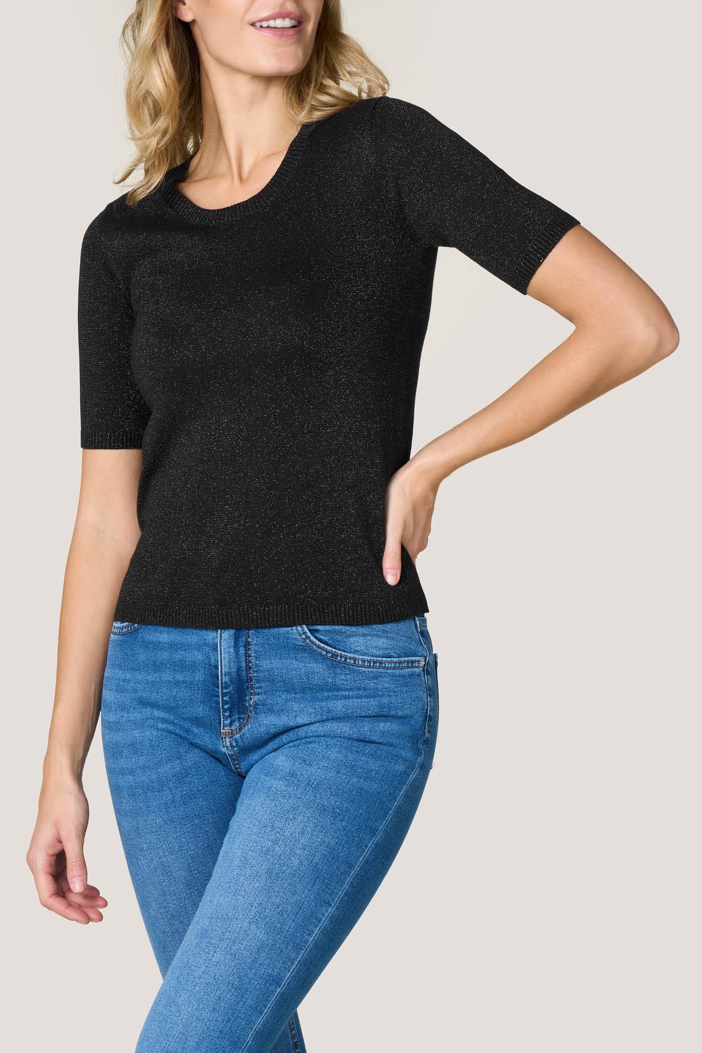 Goldenpoint Maglia Girocollo Manica Corta Lamè Misto Cotone Aderente donna