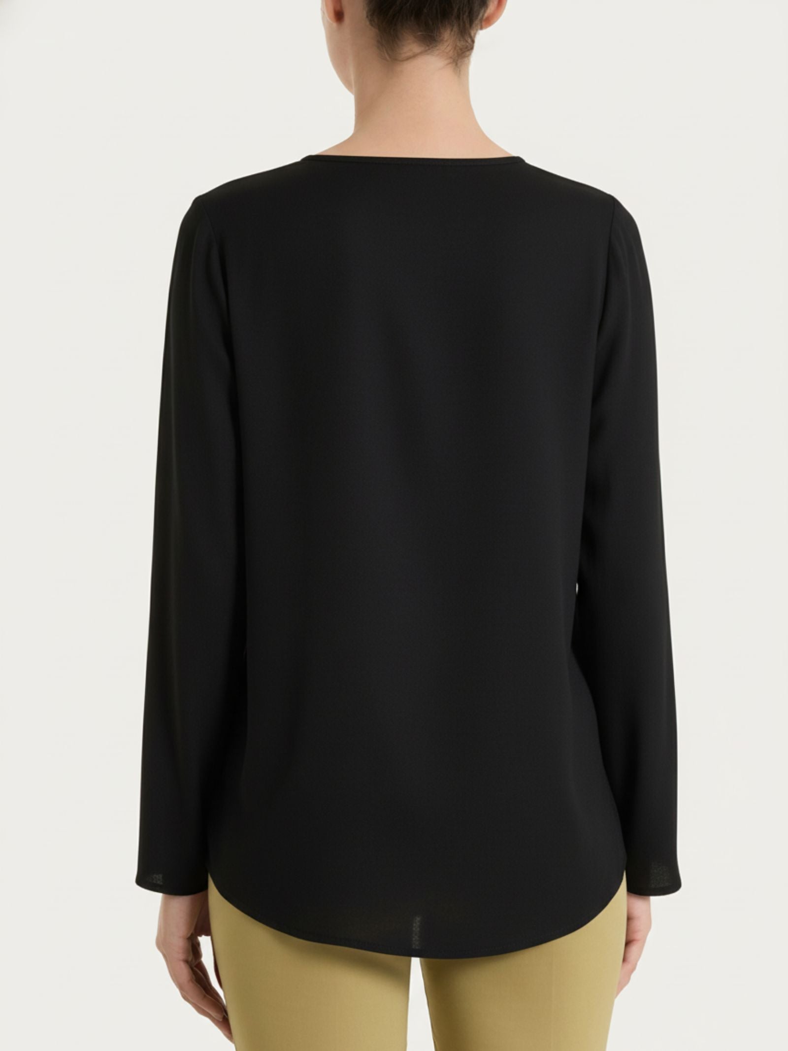 Ragno Voile Stretch serafino blusa nera manica lunga