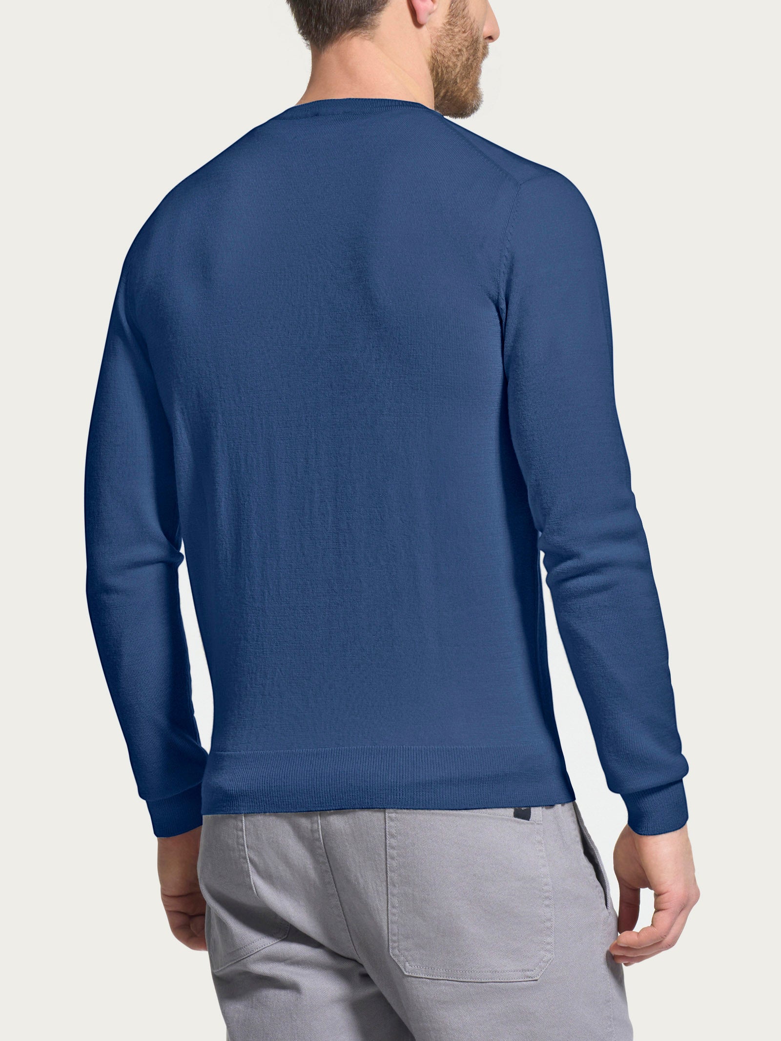 Ragno Merino Soft Girocollo Pullover Uomo Gray Blue Lana