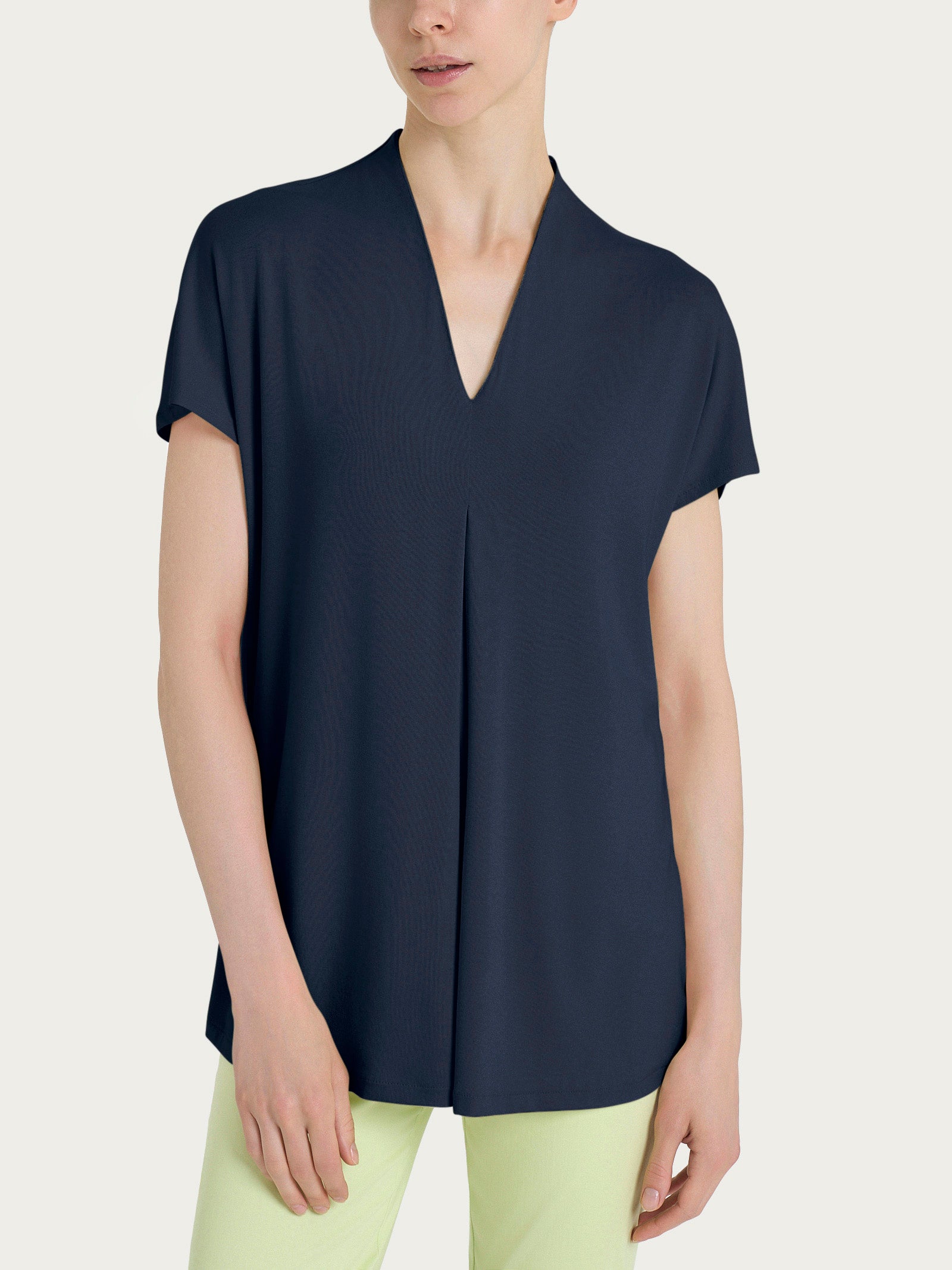 Ragno Viscosa Summer maglietta piega frontale kimono bleu