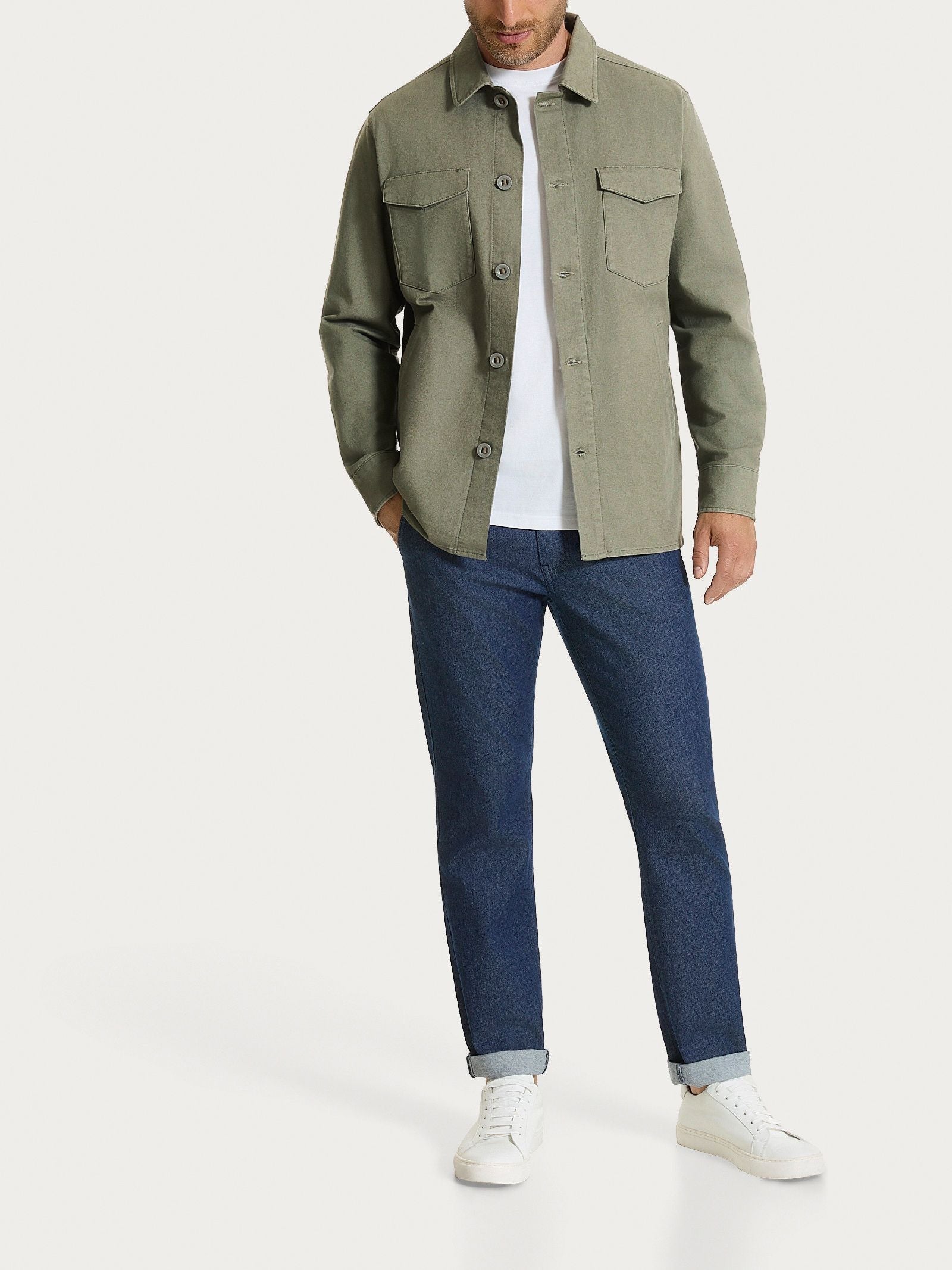 Ragno Canvas Stretch Shacket Uomo Regular Seagrass