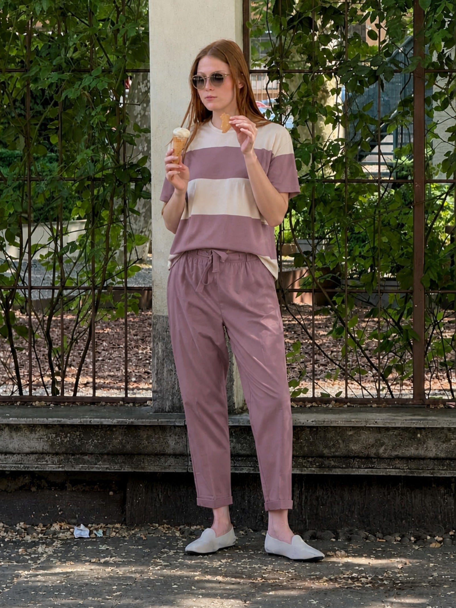 Ragno Summer Light Maglietta Girocollo Righe Twilight Mauve viscosa