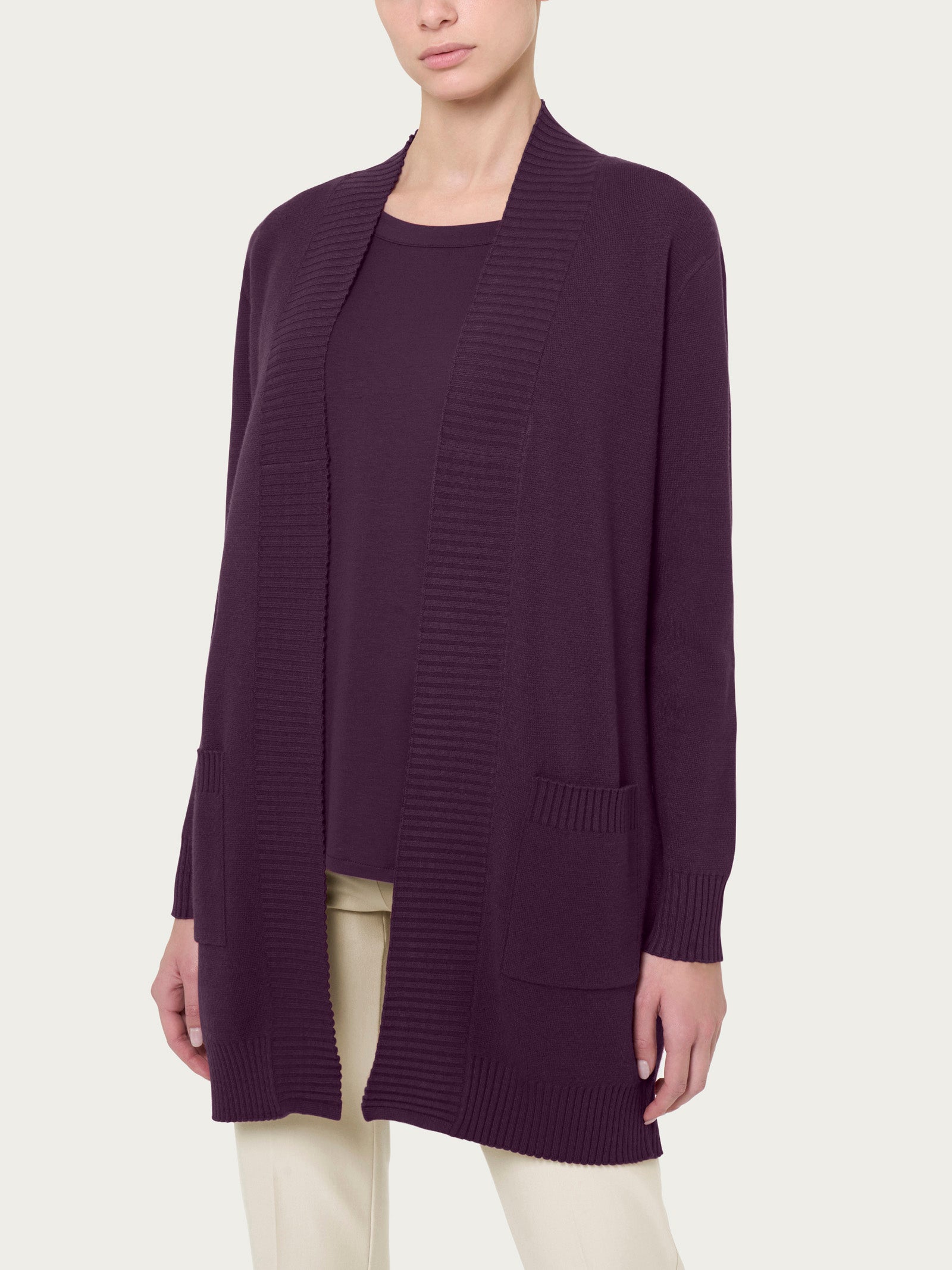 Ragno Super Soft cardigan lungo aperto viola