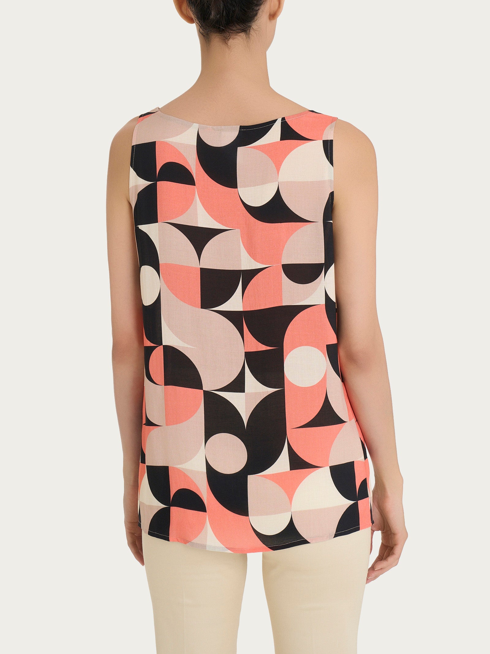 Ragno EcoSeta top smanicato donna Fant. Warm Taupe geometrico