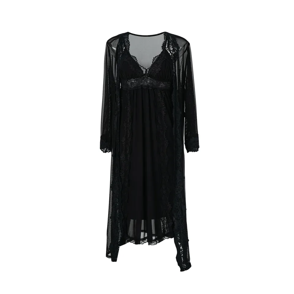 Maria Grazia Severi Midnight Elegance sottoveste nera 2 pezzi pizzo