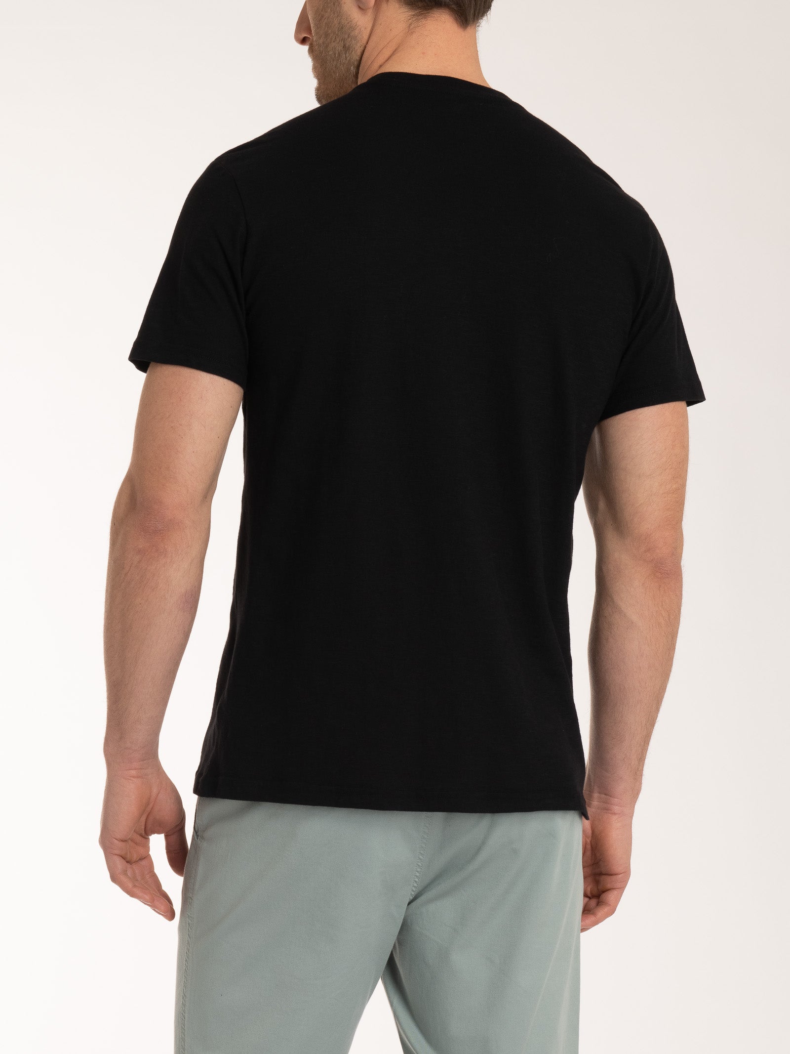 Ragno T-shirt Girocollo Taschino Cotone Nero Slub Jersey