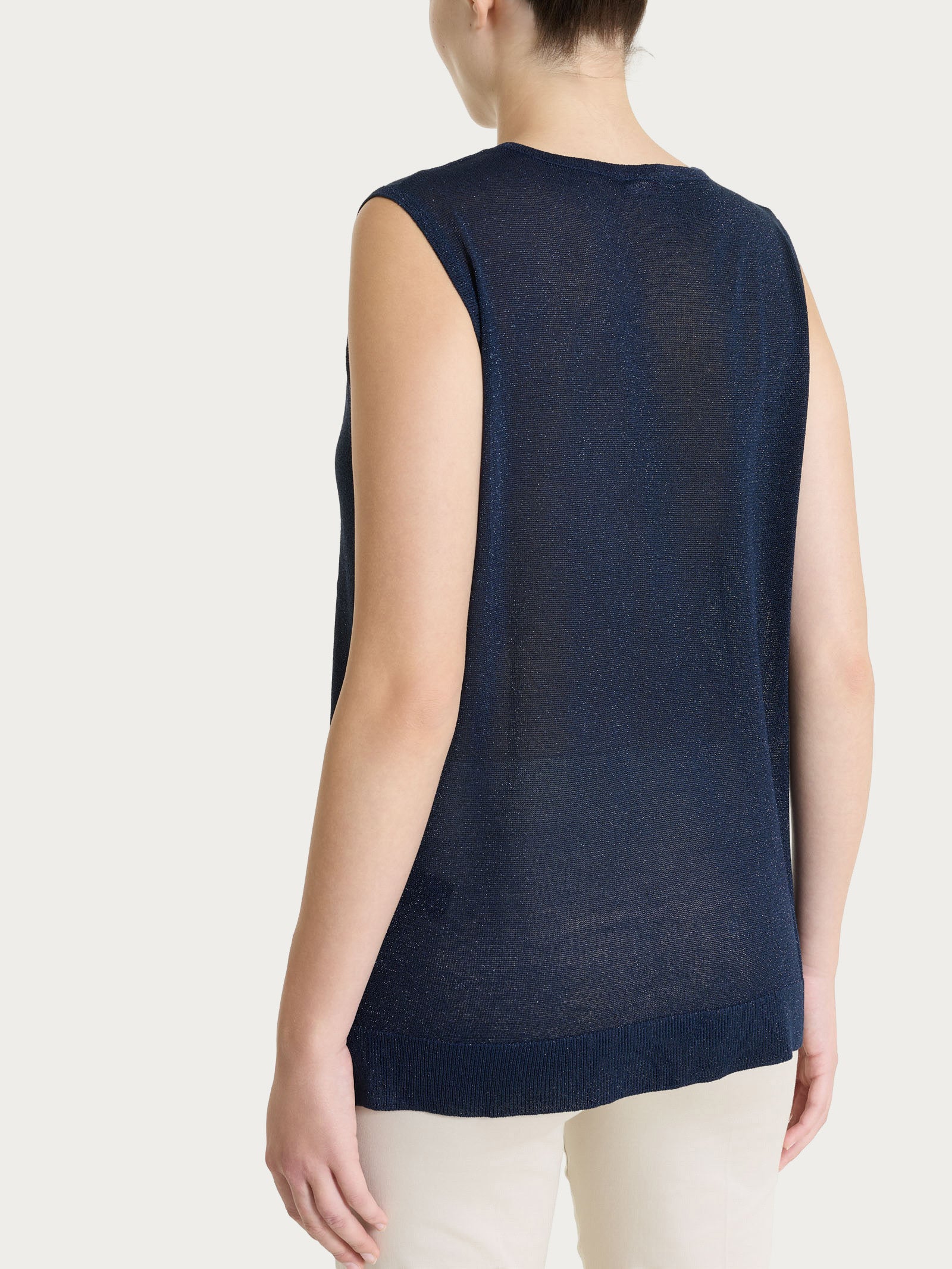 Ragno Crêpe Lurex Maglia smanicata top donna bleu