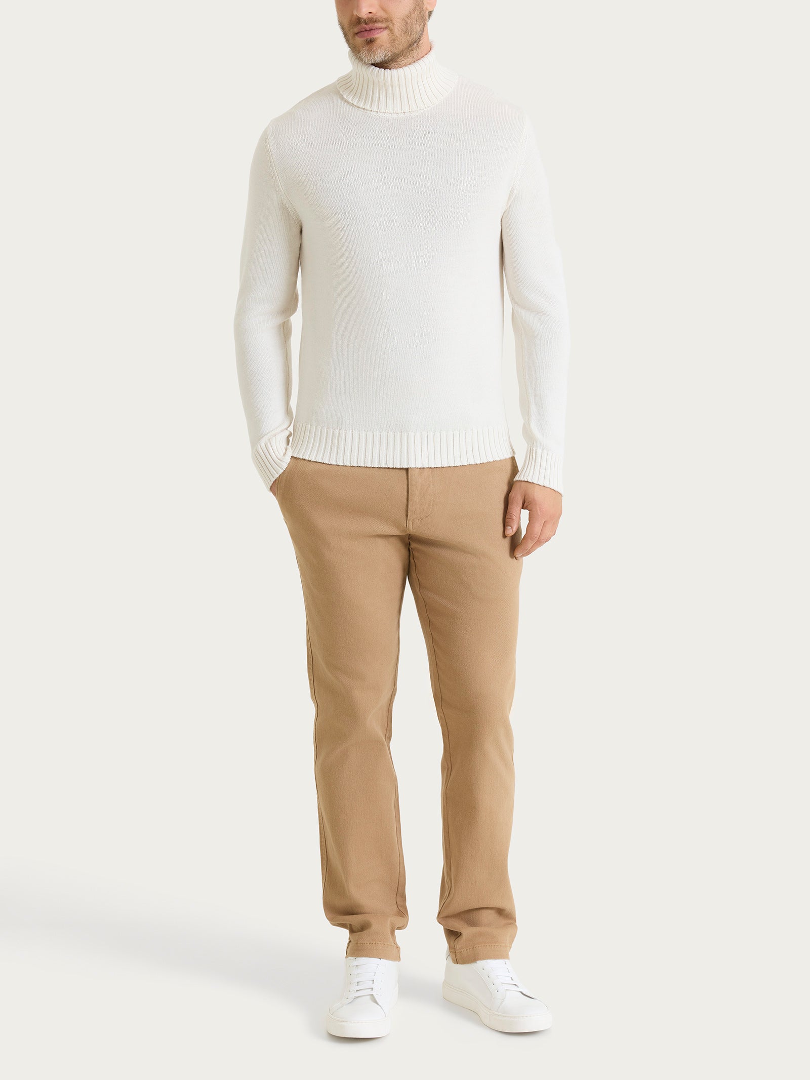 Ragno Merino Soft Dolcevita Maglione Uomo Avorio Pura Lana
