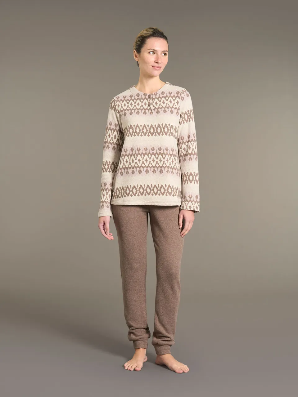 Ragno Pigiama Lungo Serafino Pile Cotone Fant.Cammello invernale