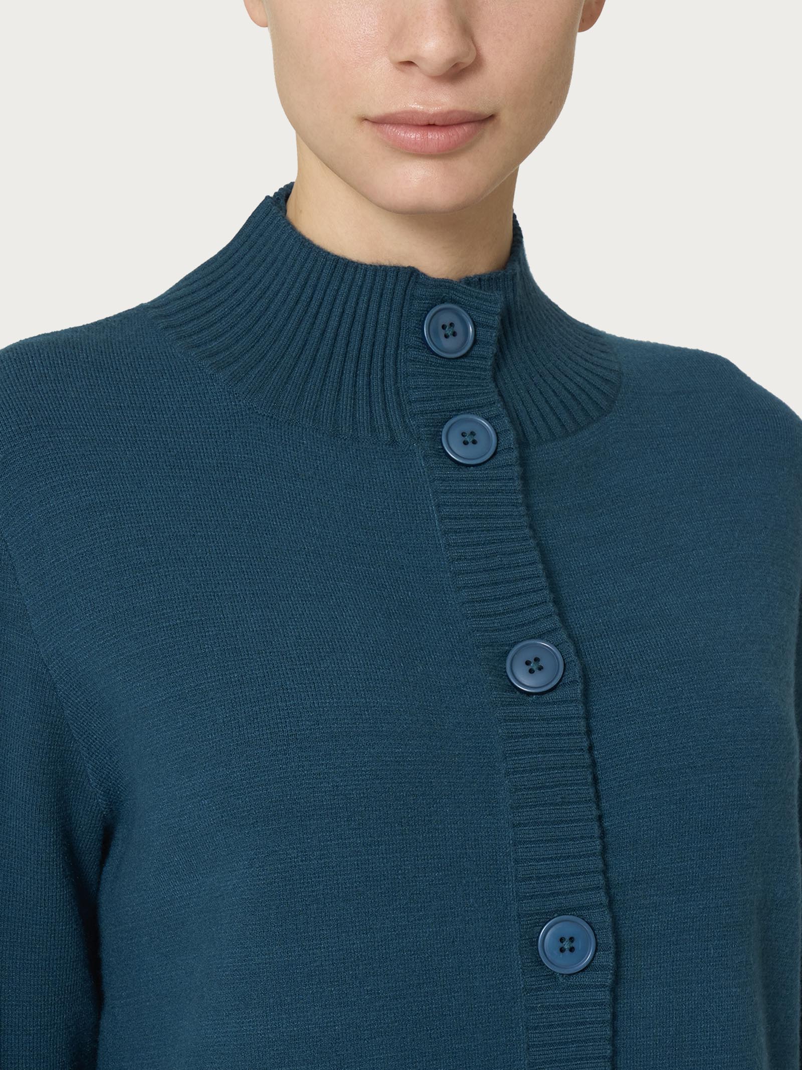 Ragno Super Soft Cardigan Collo Alto Blu