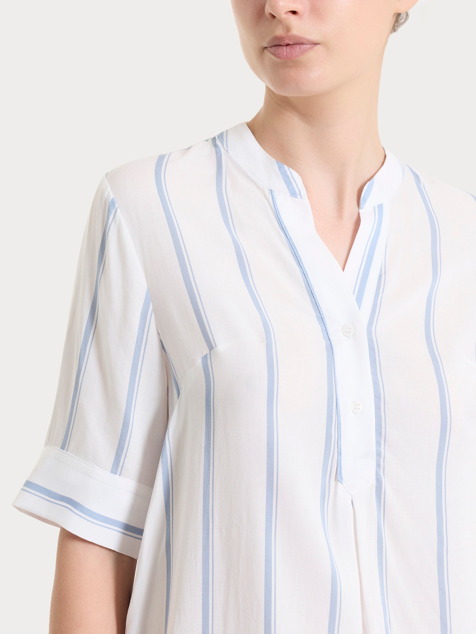 Ragno EcoSeta blusa righe manica corta Dusty Blue viscosa