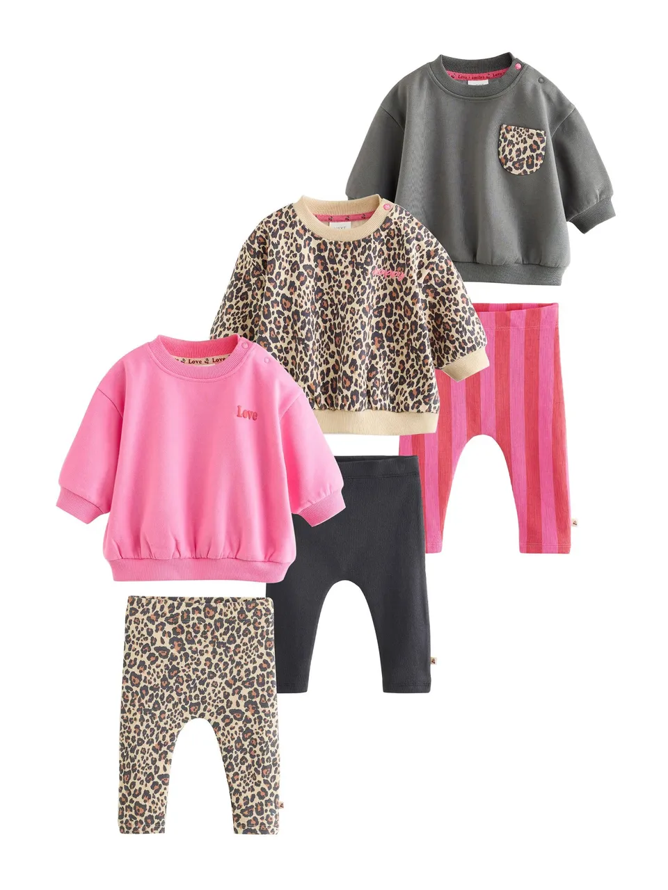 Next completo neonata felpato con leggings 80-86 da 6 pezzi