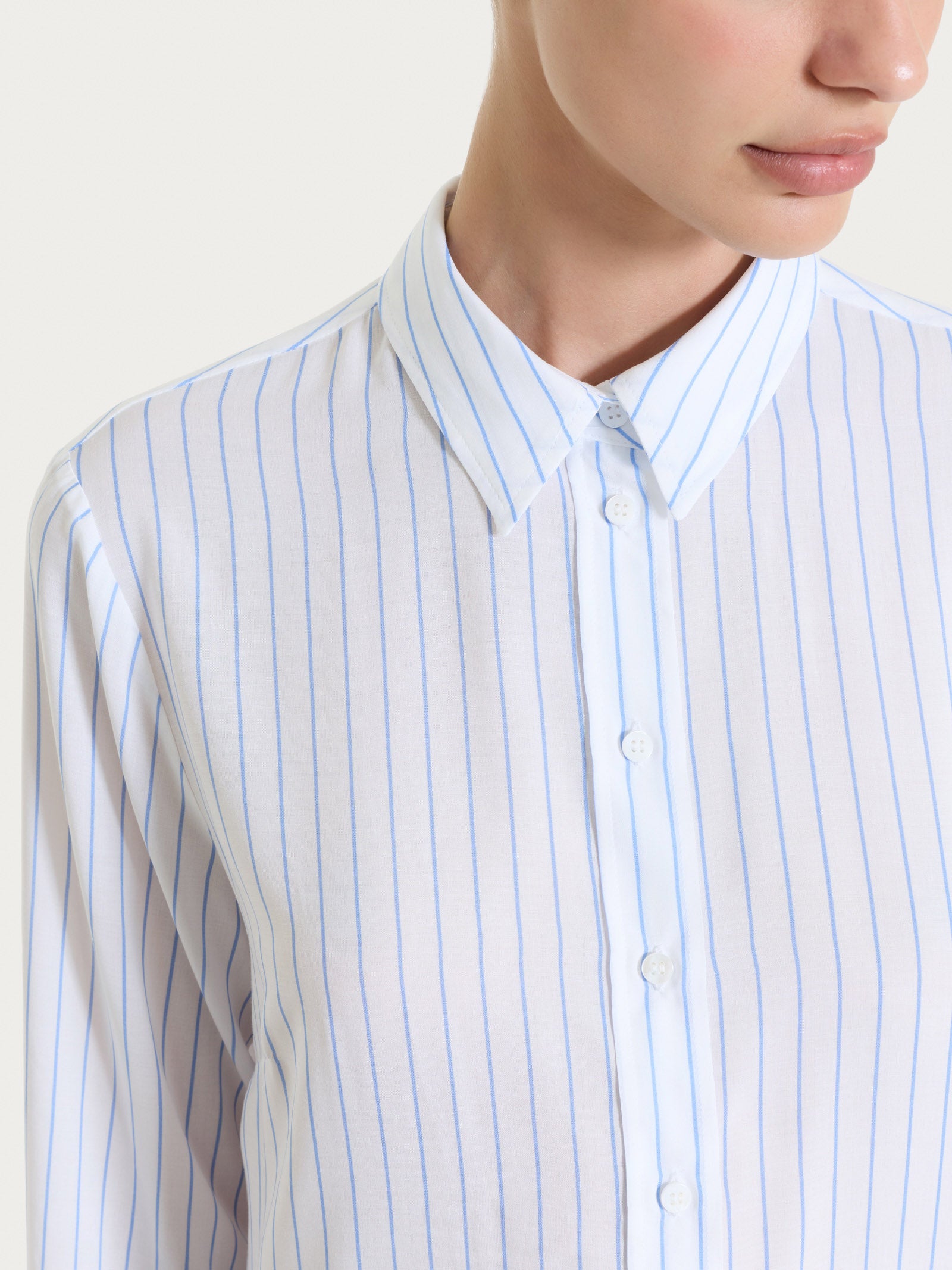 Ragno EcoSeta camicia a righe Bel Air Blue raso viscosa