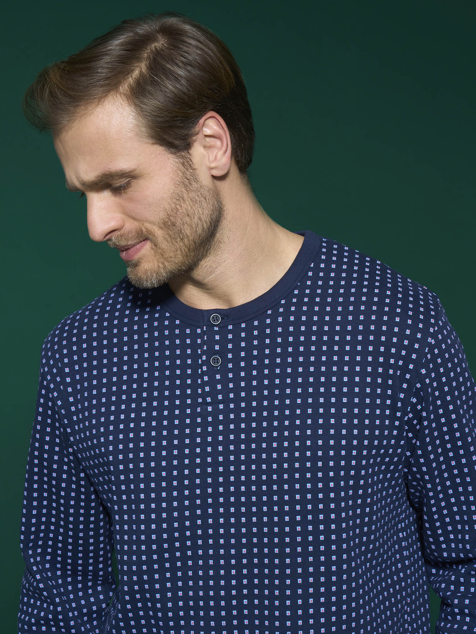 Ragno Jersey Cotone Serafino pigiama lungo Navy Blazer interlock
