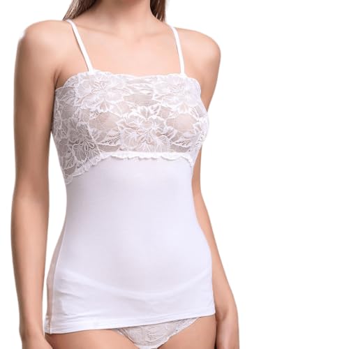 Lady C top canottiera donna puro cotone con pizzo
