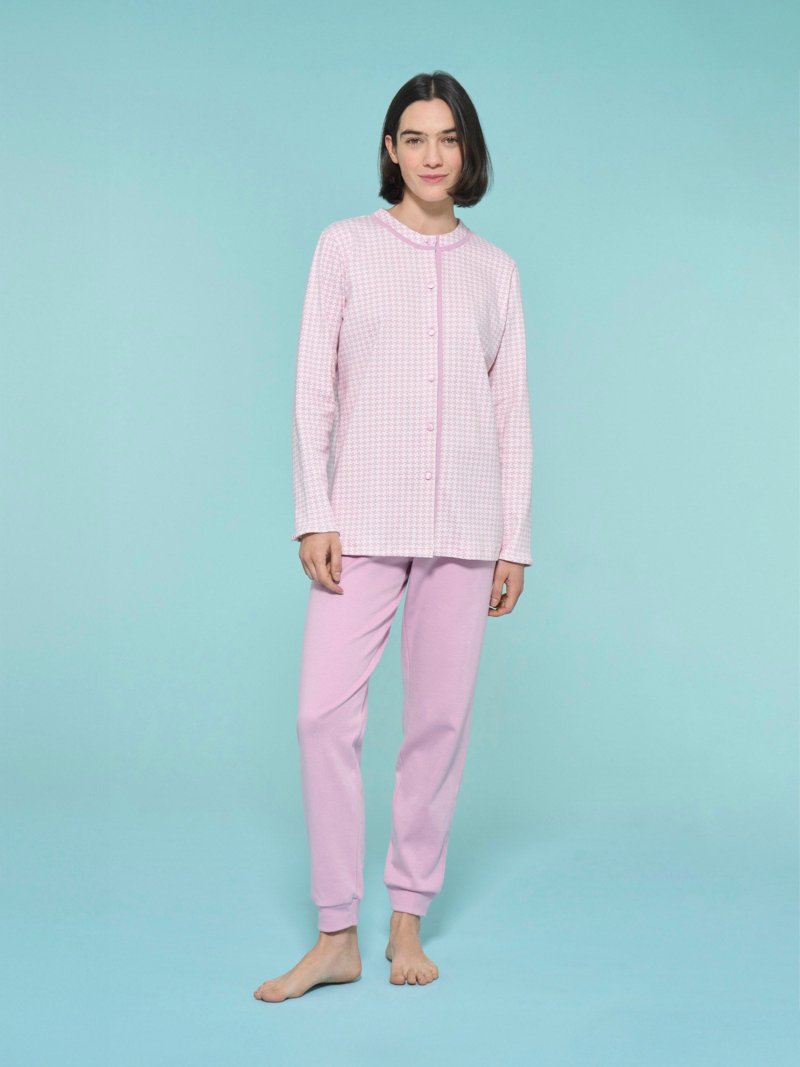Ragno pigiama lungo aperto cotone mauve mist interlock