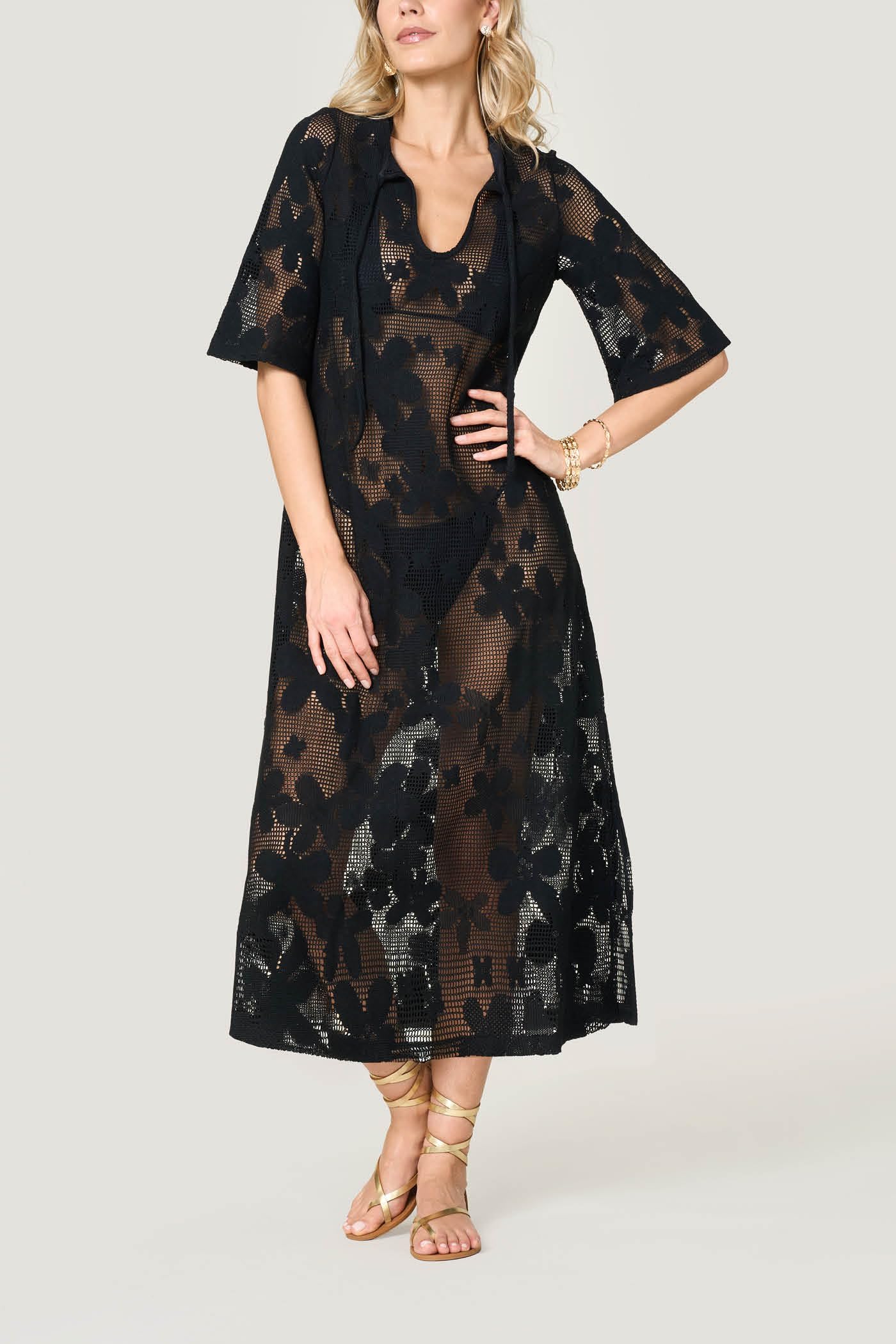 Goldenpoint Filet Abito Lungo Copricostume Pizzo Sangallo