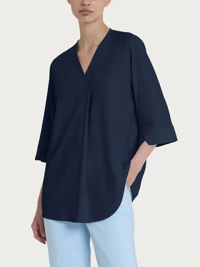 Ragno EcoSeta Blusa Scollo V Bleu Manica 3/4