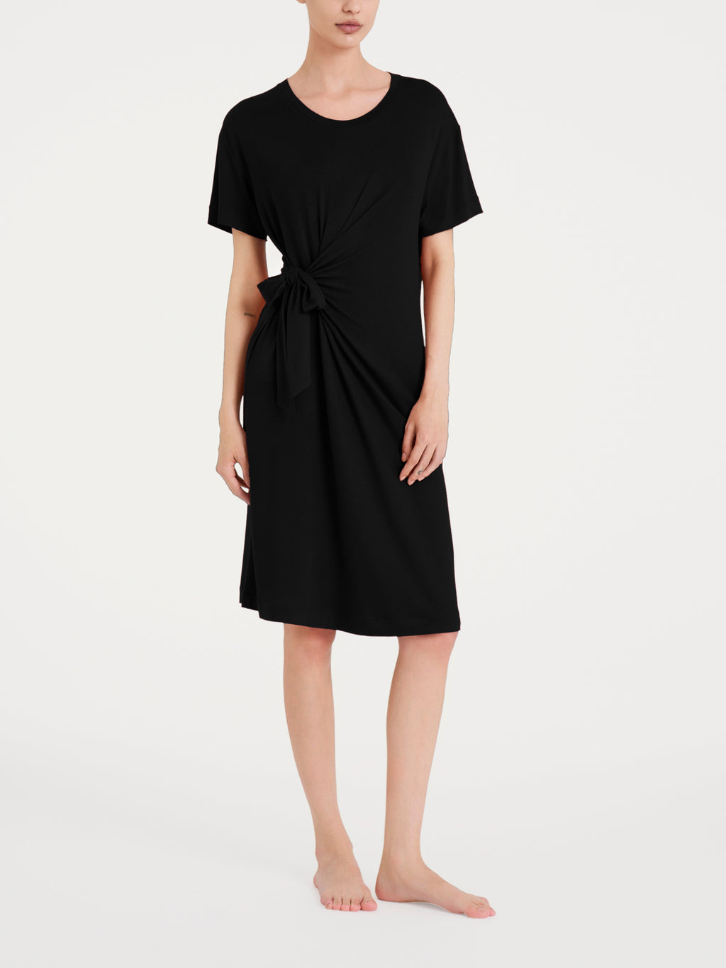 Ragno Viscosa Summer abito Knot nero manica corta