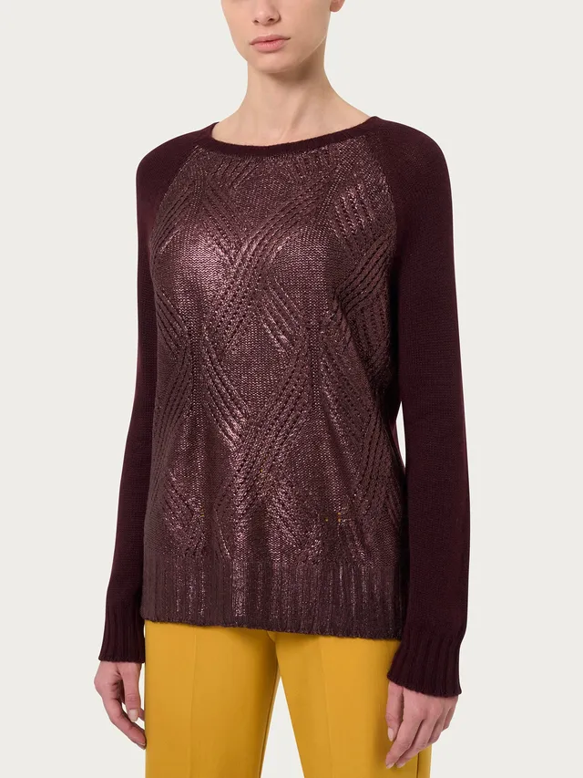 Ragno Merino Soft maglia girocollo angora viola rombi