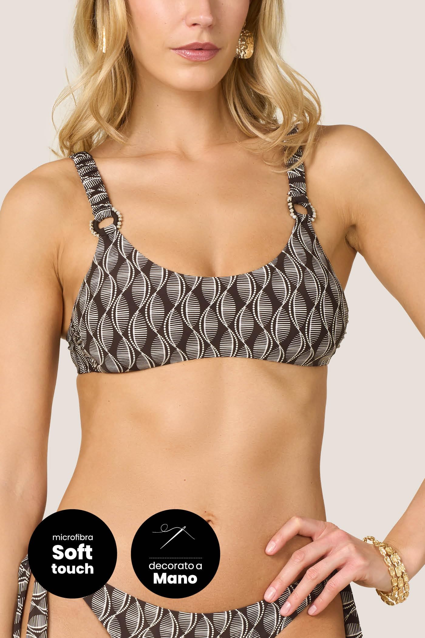 Goldenpoint Seashell top bikini donna fantasia geometrica bicolore