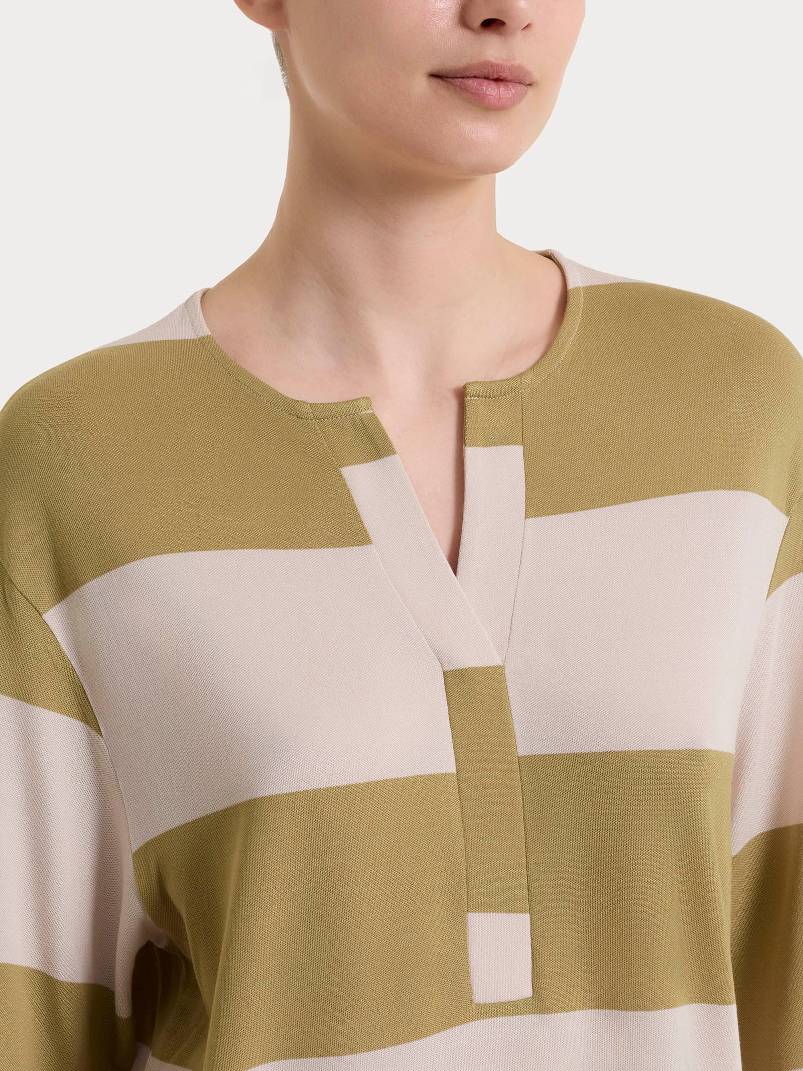 Ragno Summer Light Maglietta Scollo V Khaki a Righe