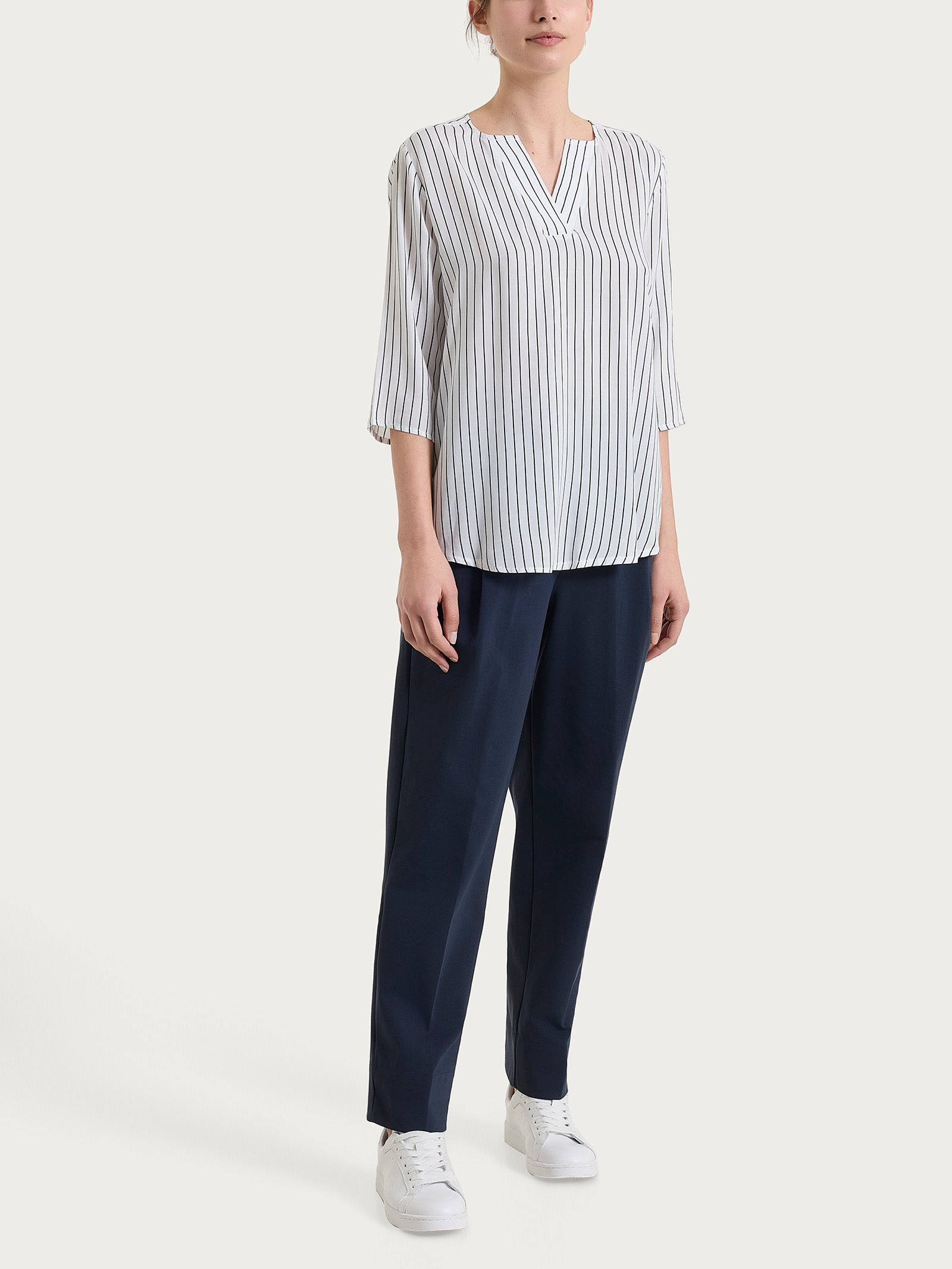 Ragno EcoSeta blusa righe fantasia bleu manica 3/4