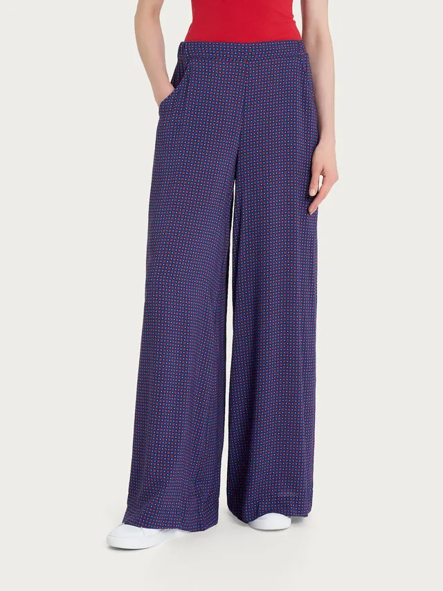 Ragno Ecoseta Pantaloni Palazzo Tasche Fantasia Salsa Viscosa