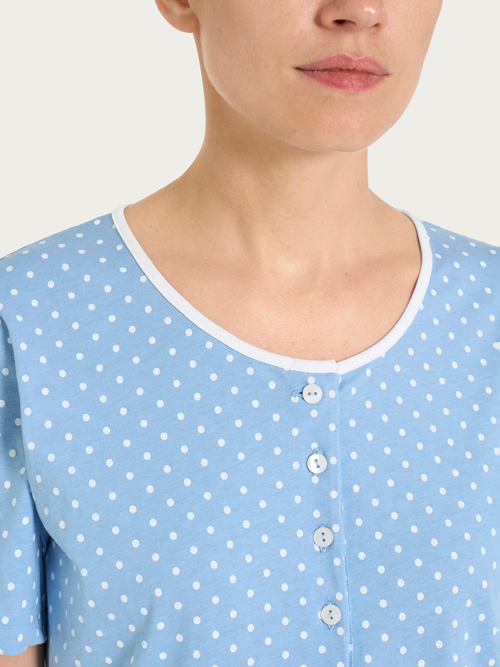 Ragno Jersey Cotone Pigiama Pois Blu manica corta