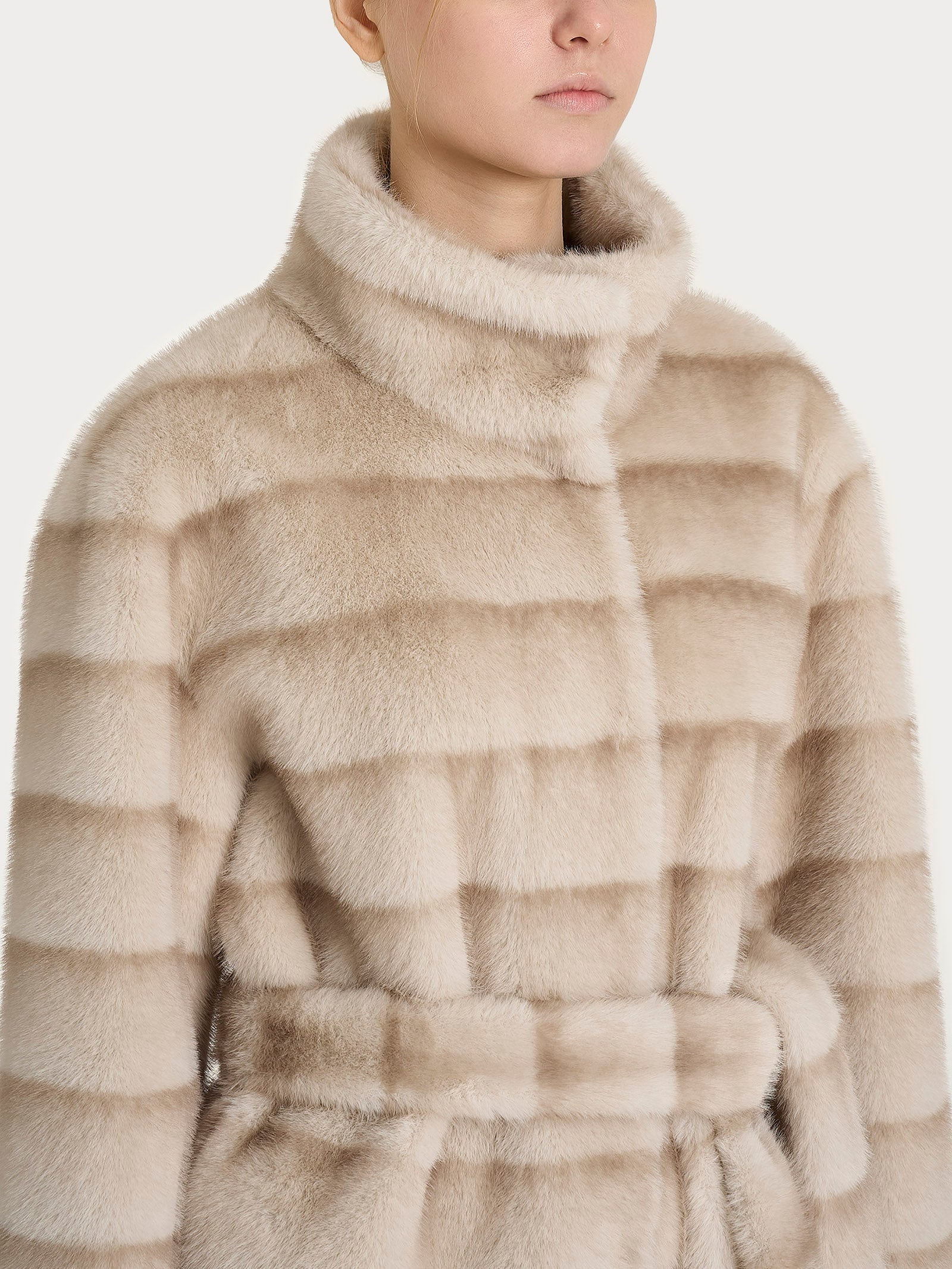 Ragno Cappotto Double-Face Vegan Fur Champignon con Cintura