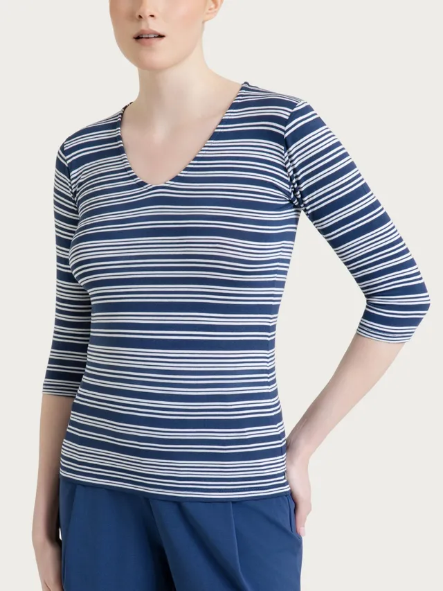 Ragno Viscosa Summer Maglietta Righe Scollo V Oceana