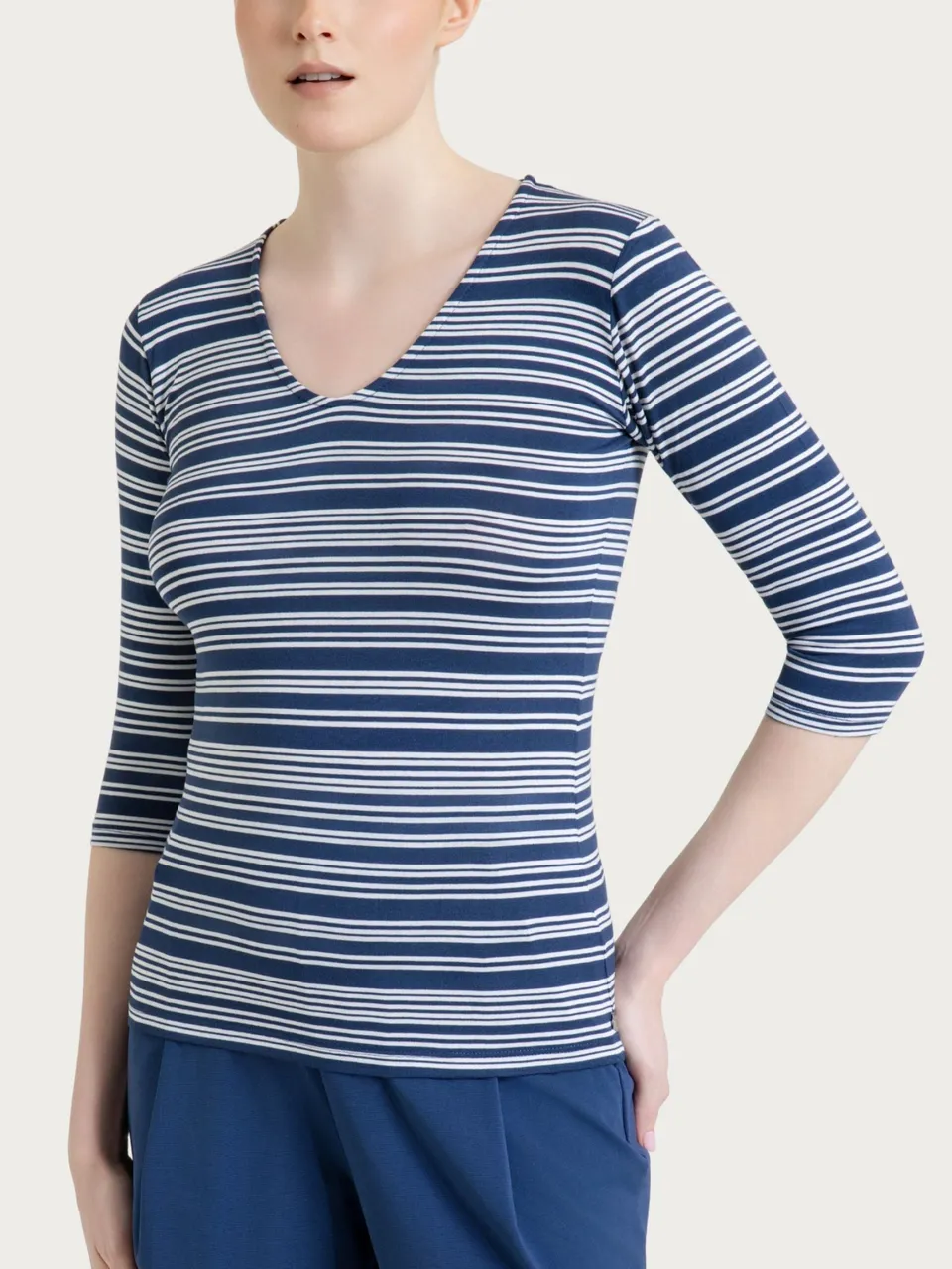 Ragno Viscosa Summer Maglietta Righe Scollo V Oceana