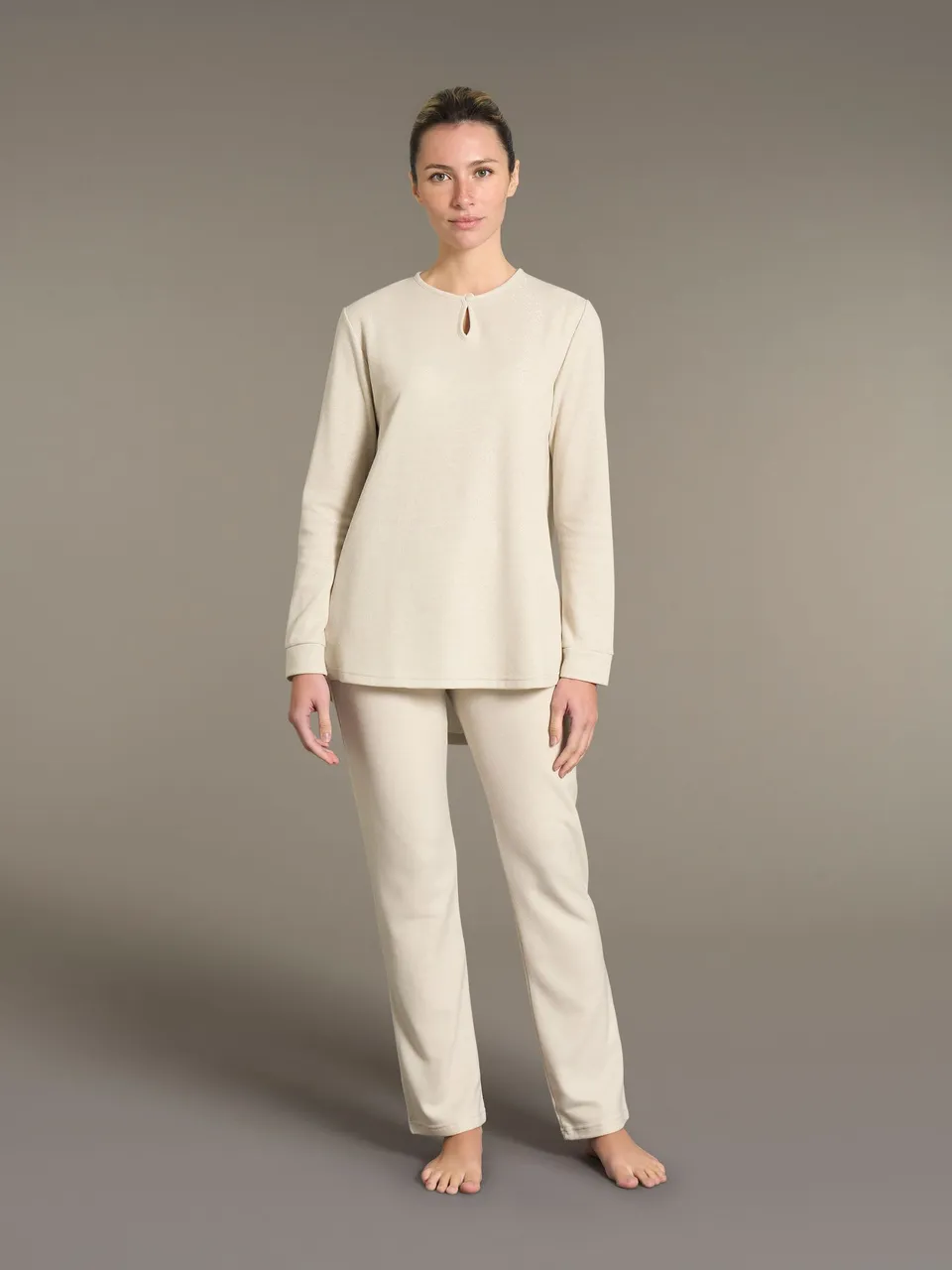 Ragno Cotton Eco Pile pigiama lungo goccia Off White caldo