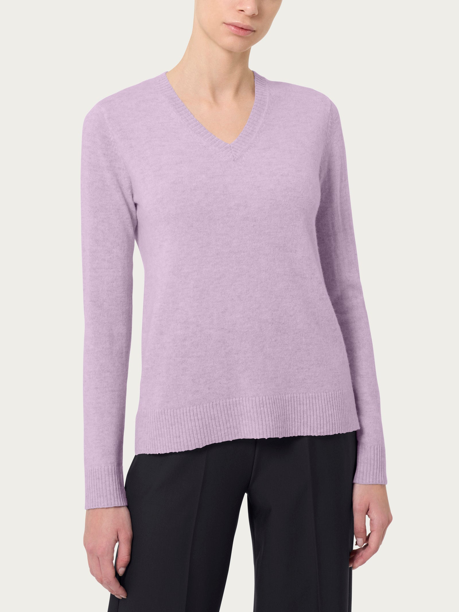 Ragno Scollo a V maglia cashmerino Orchid Petal