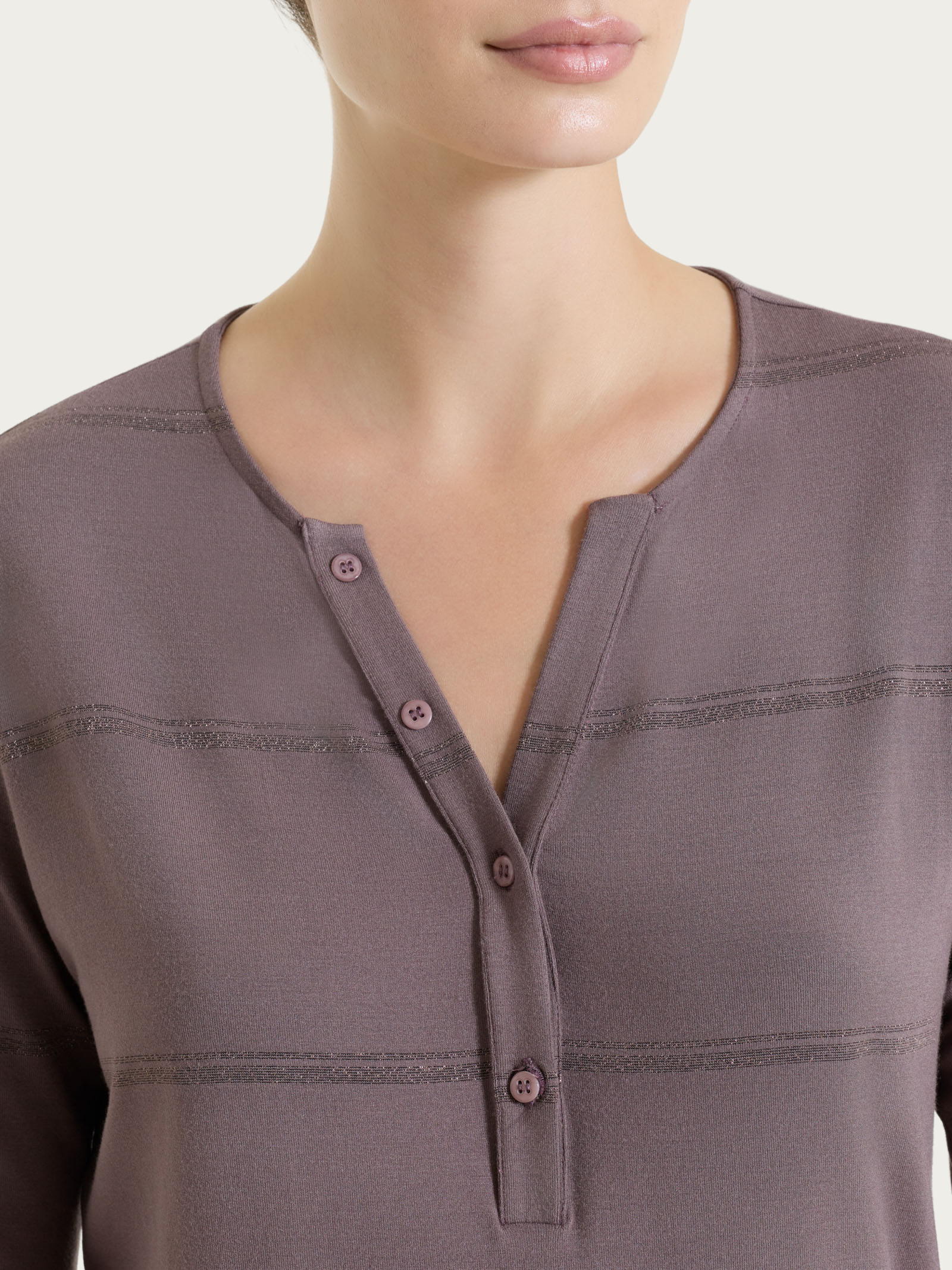 Ragno Perfetta Maglietta Righe Serafino Lurex Plum Truffle