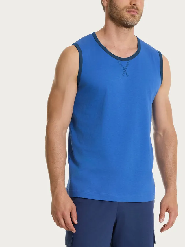 Ragno Beachwear Canottiera Spalla Larga Cotone Blu