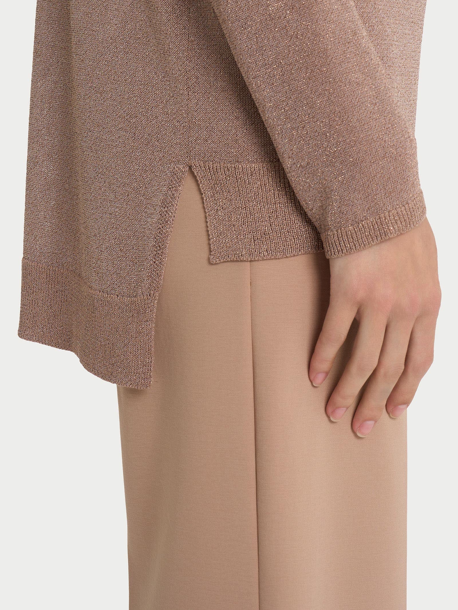 Ragno Crêpe Lurex maglia V Warm Taupe manica lunga