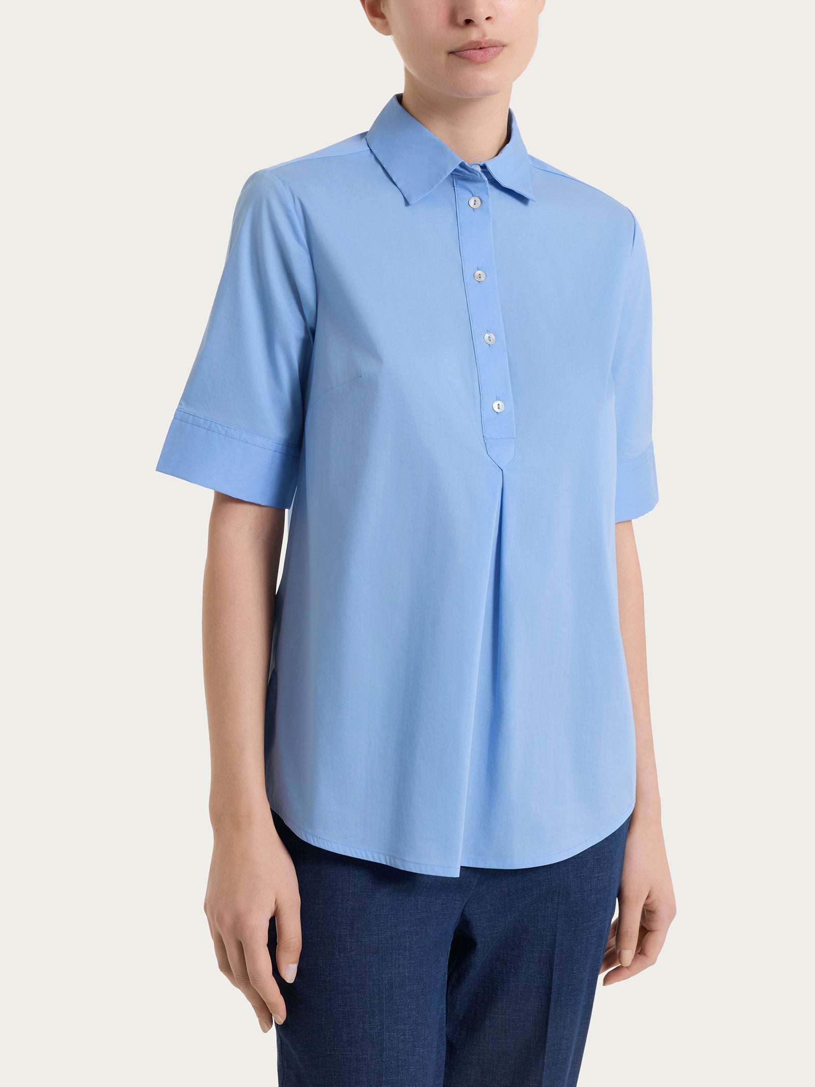 Ragno Camicia Collo Serafino Poplin Cotone Bel Air Blue