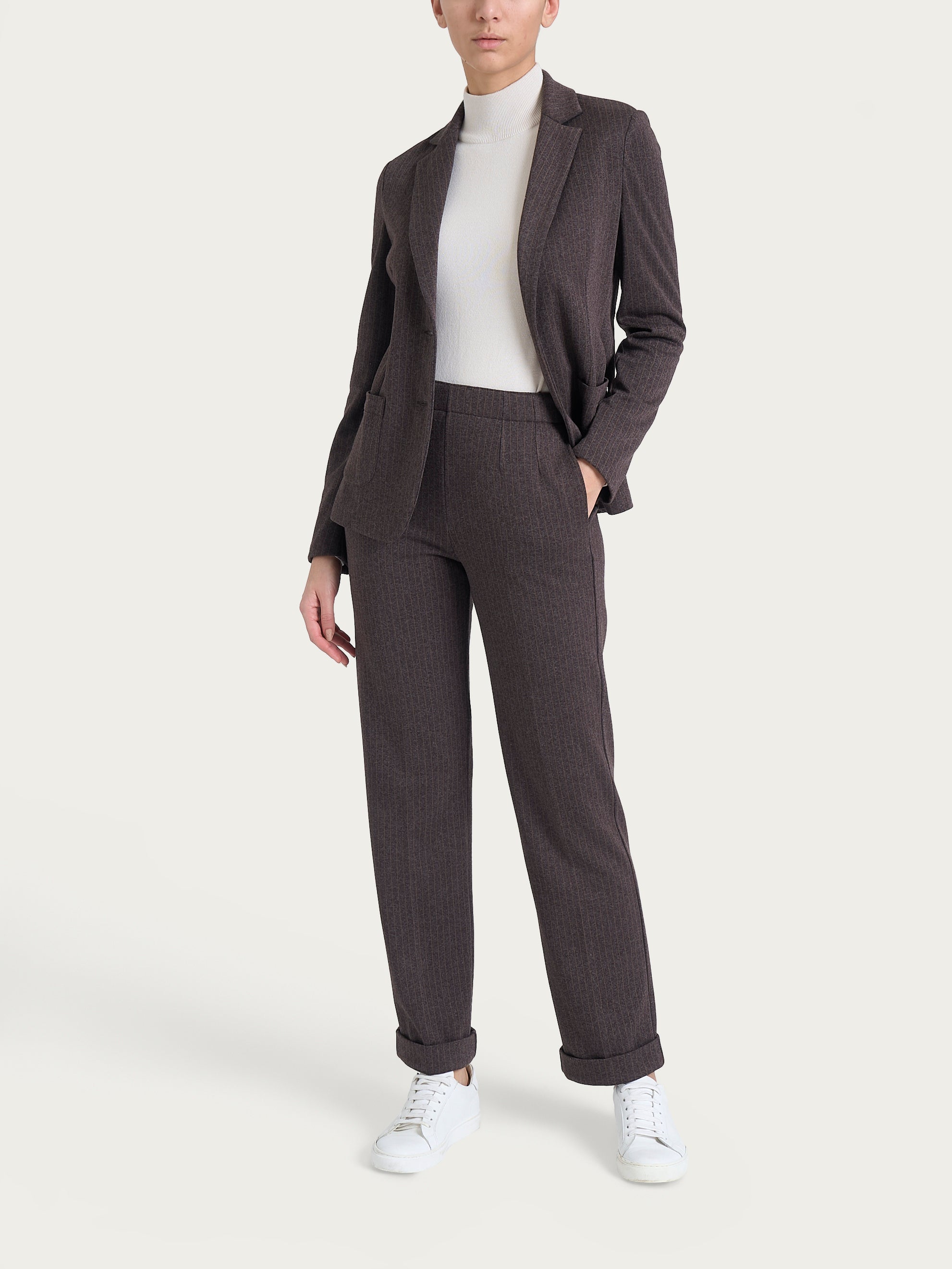 Ragno Compact blazer gessato Eco Jacquard chocolate 2 bottoni