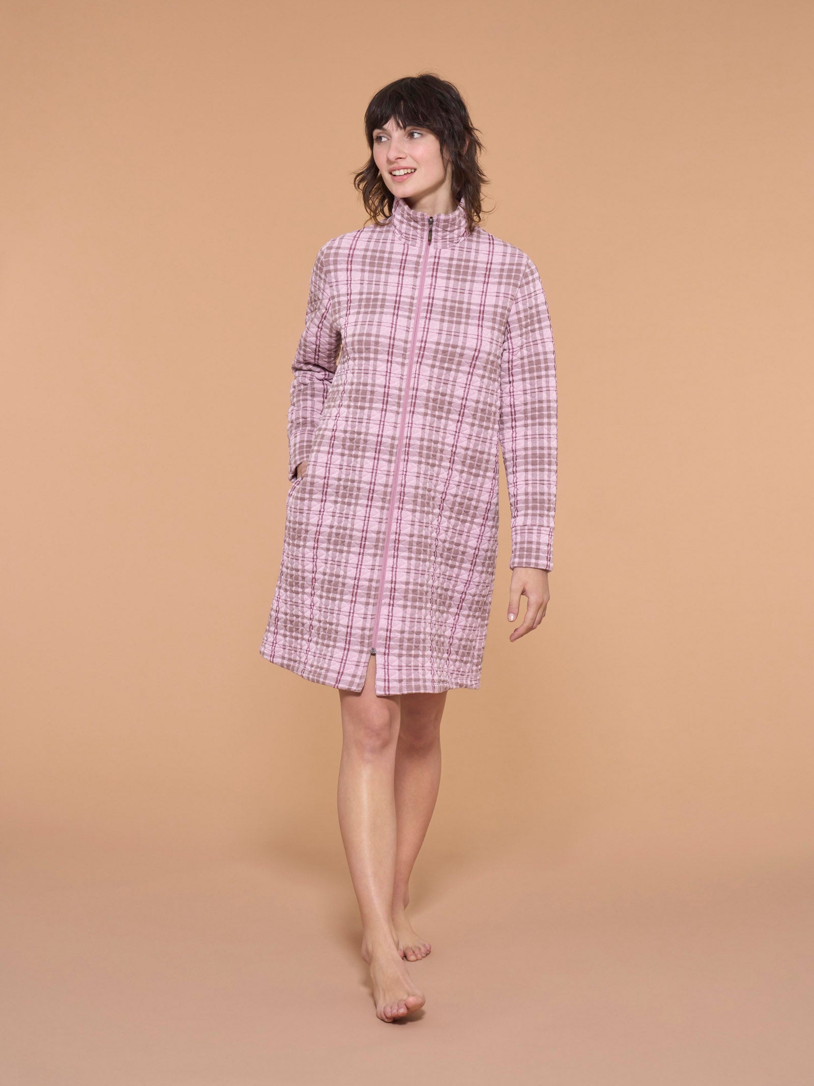 Ragno vestaglia tartan corta zip Fant. Mauve Mist