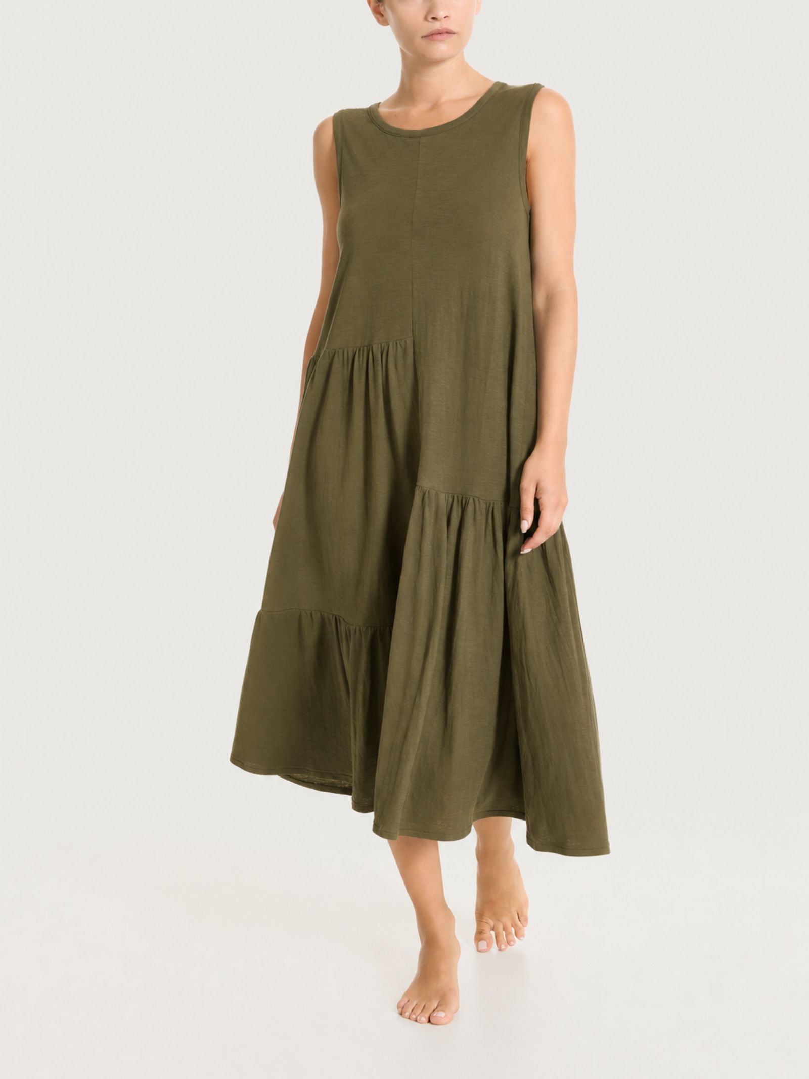 Ragno Vestito Lungo Balze Cotone Dark Olive