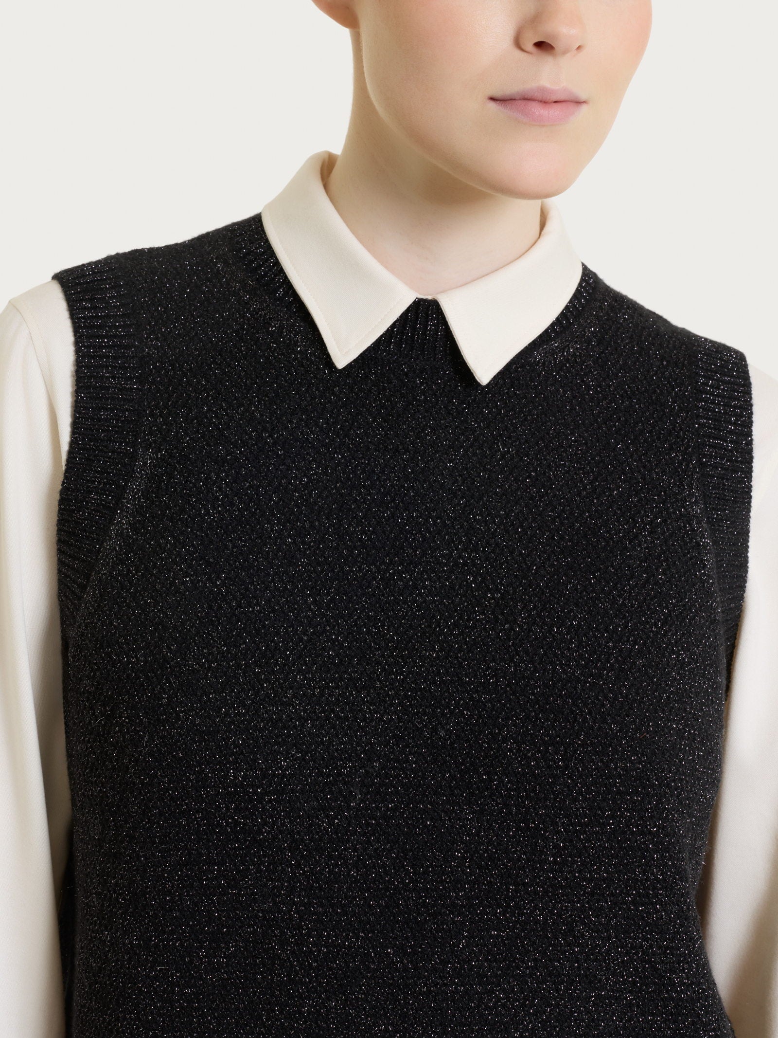 Ragno Soft Wool smanicato Fant Nero punto riso lurex
