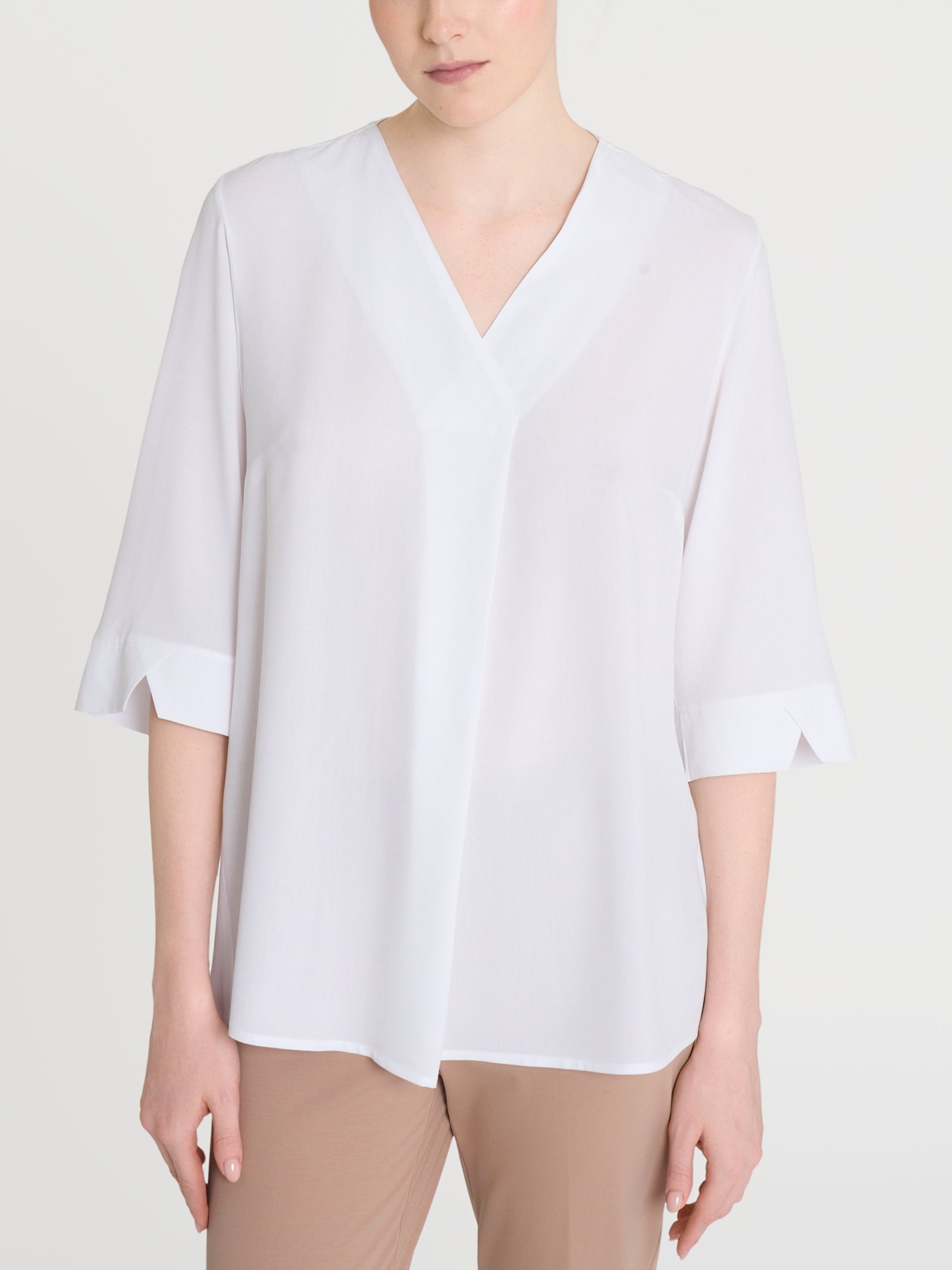 Ragno EcoSeta Blusa scollo V manica 3/4 Bianco raso viscosa